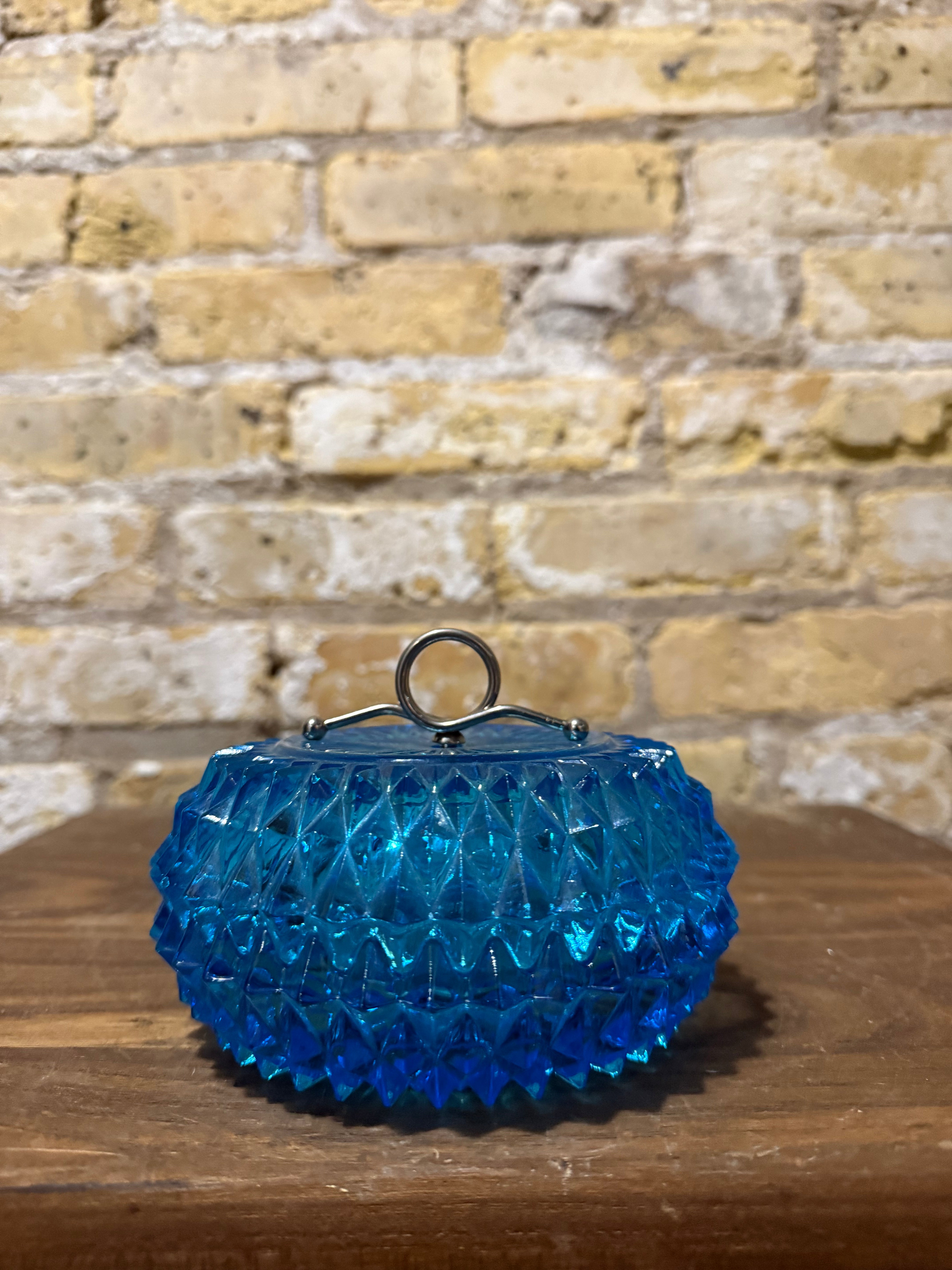 Indiana Glass Diamond Point Blue Jar Candy Dish