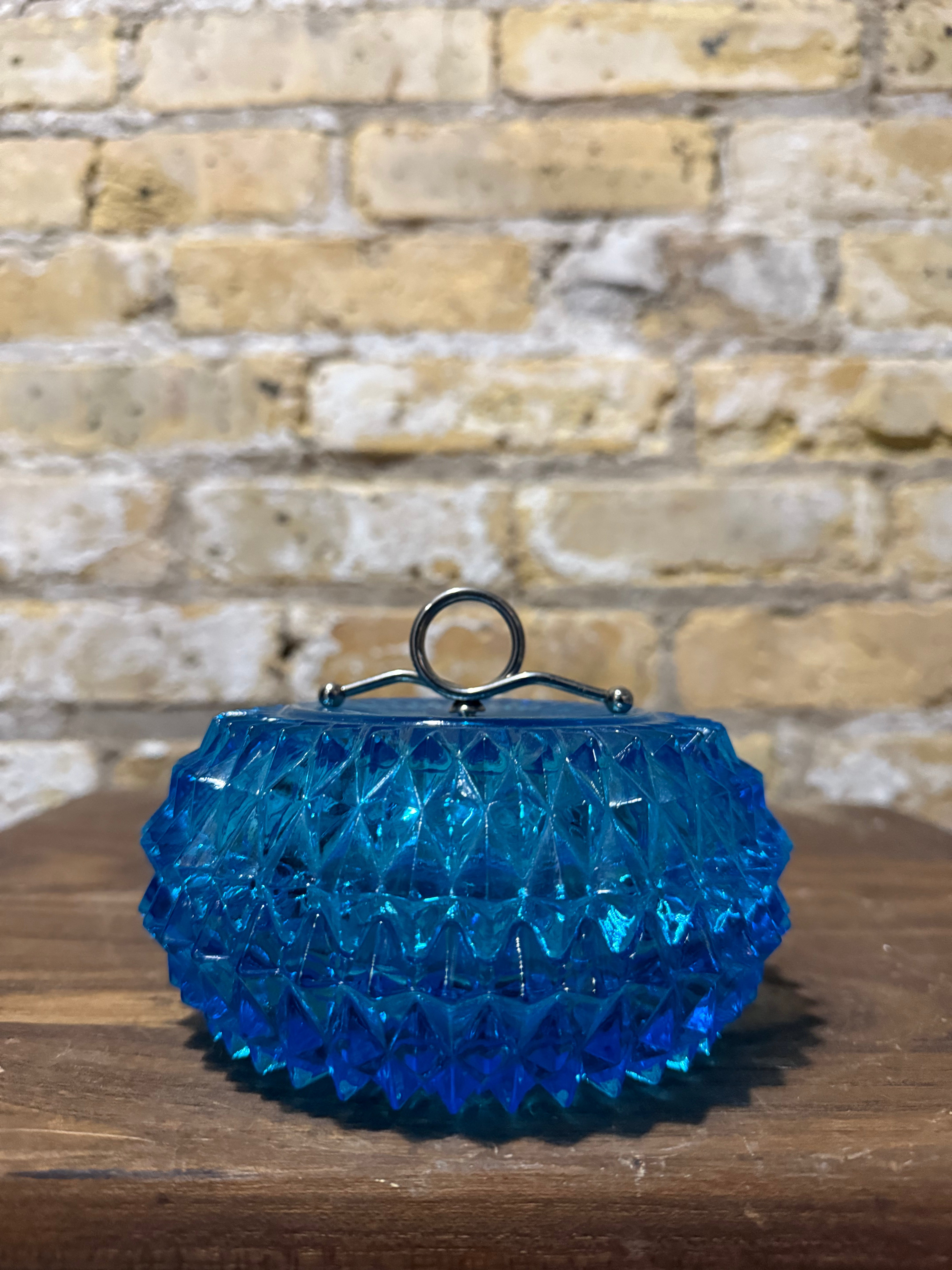 Indiana Glass Diamond Point Blue Jar Candy Dish