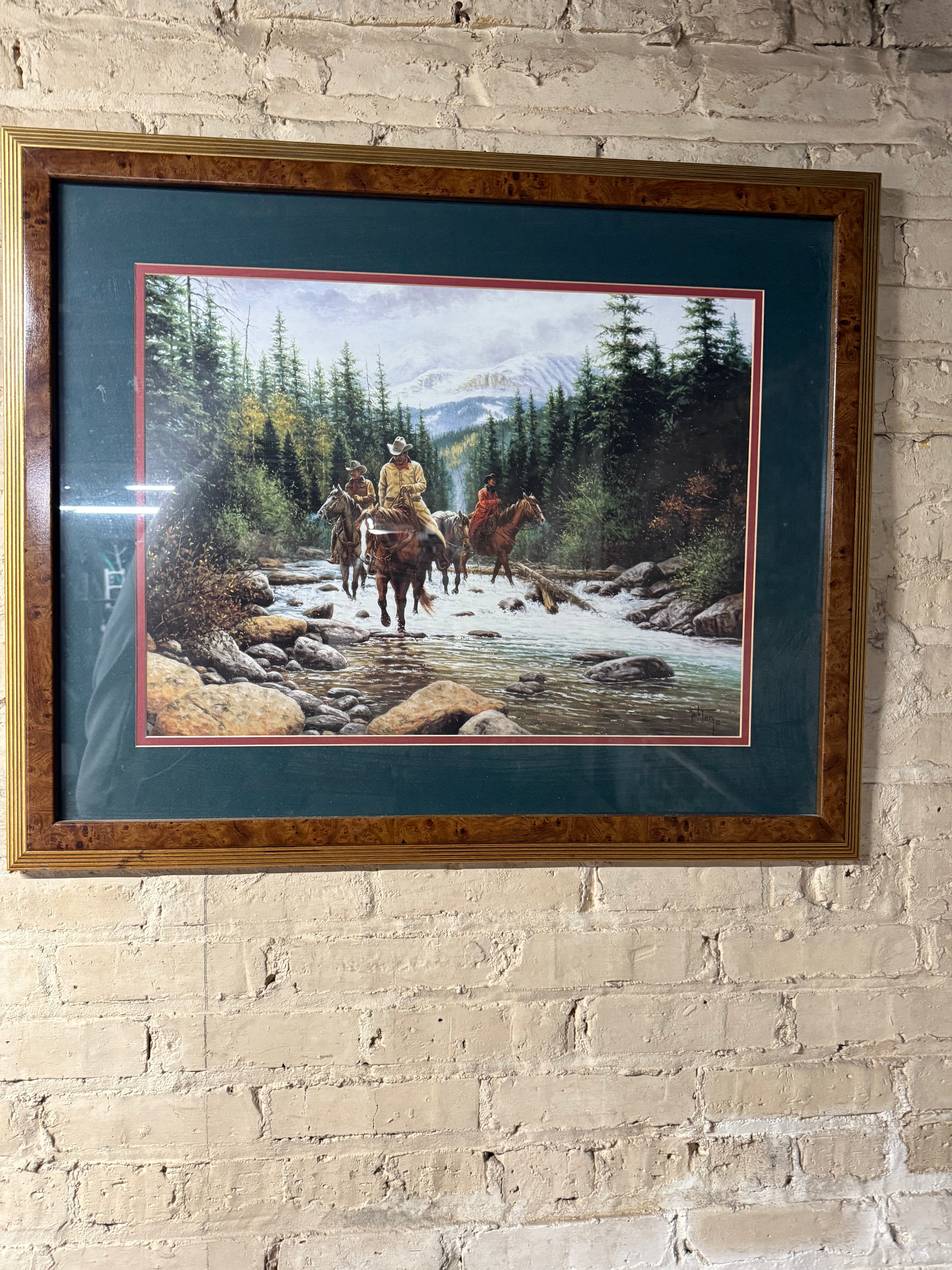 White Water Crossing Framed Western Art