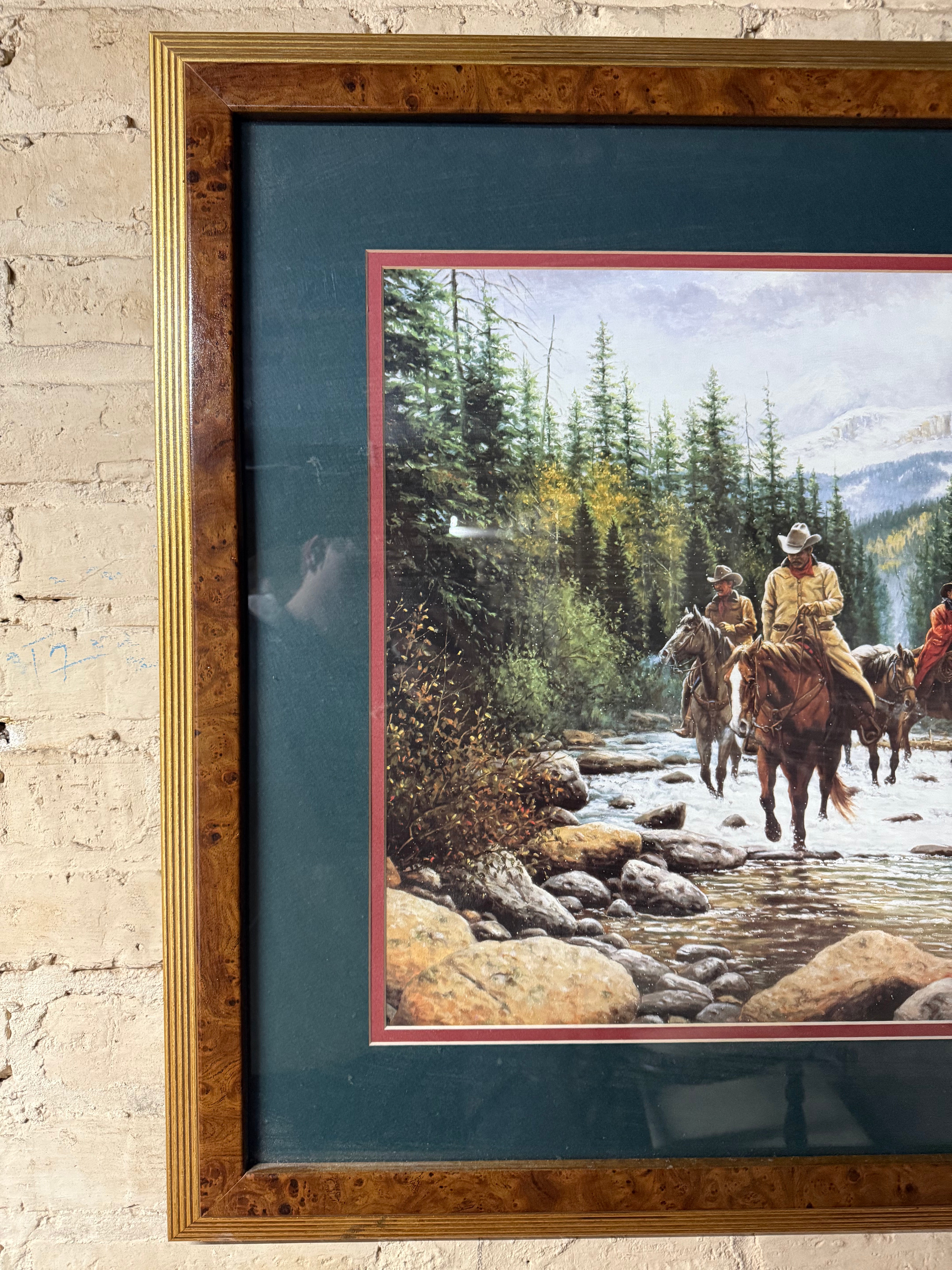 White Water Crossing Framed Western Art