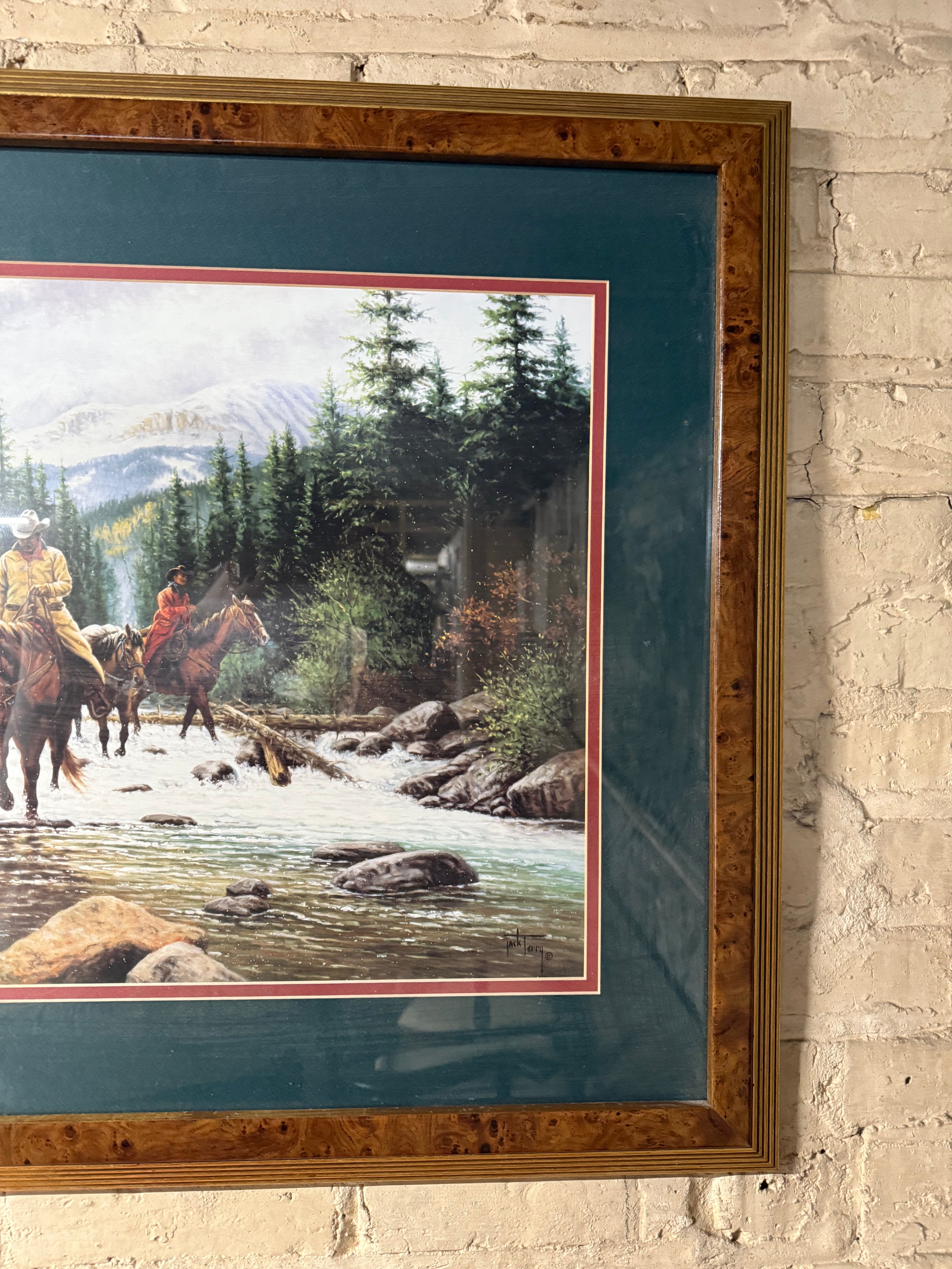 White Water Crossing Framed Western Art