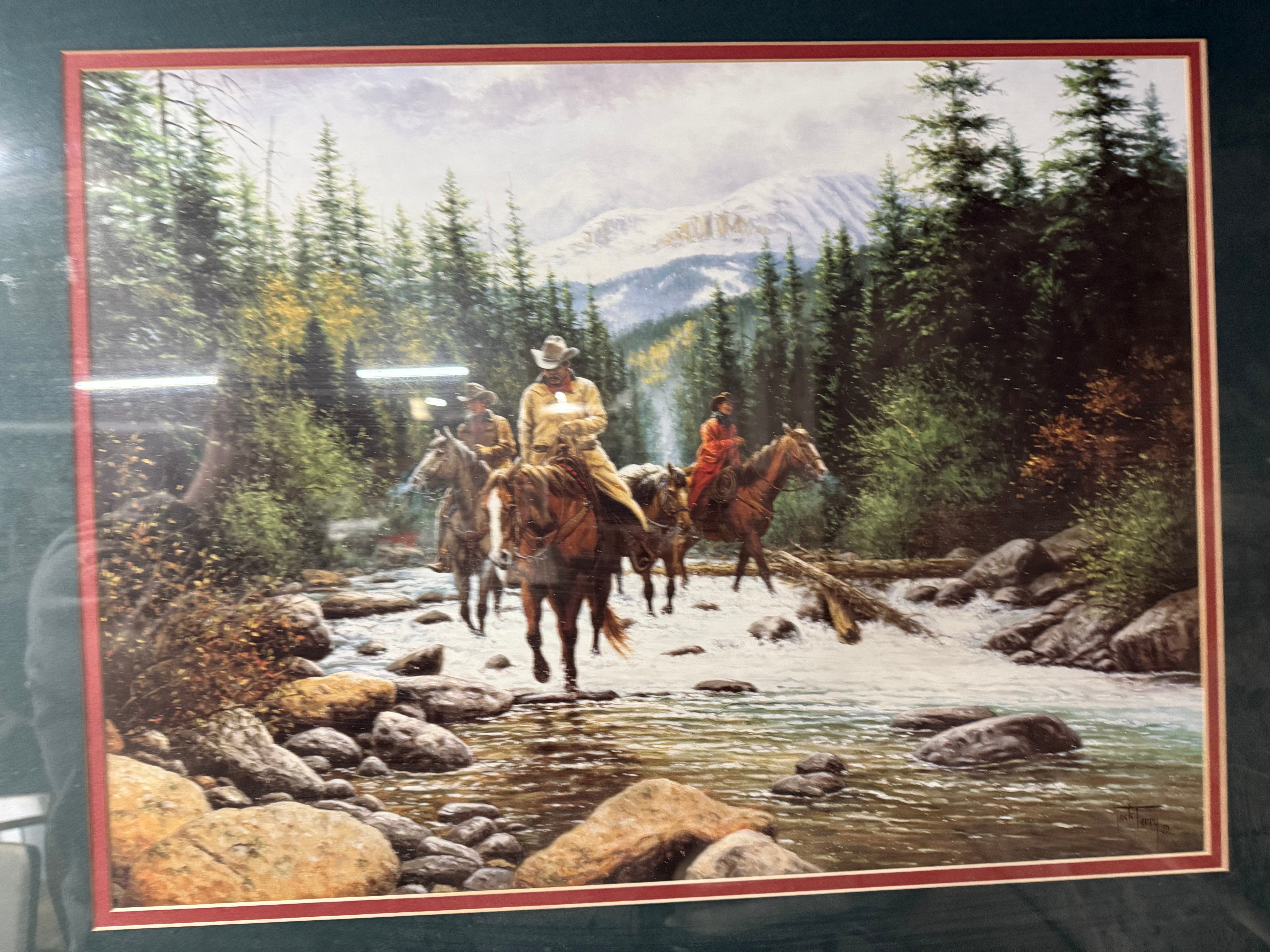 White Water Crossing Framed Western Art
