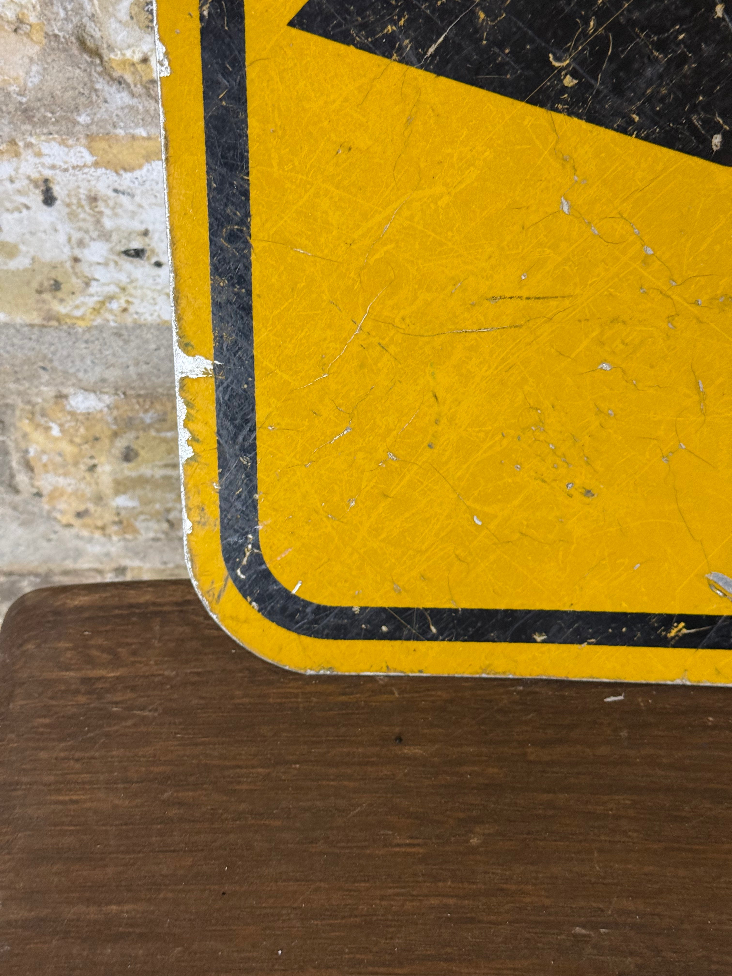 Vintage Left Curve Ahead Metal Road Sign