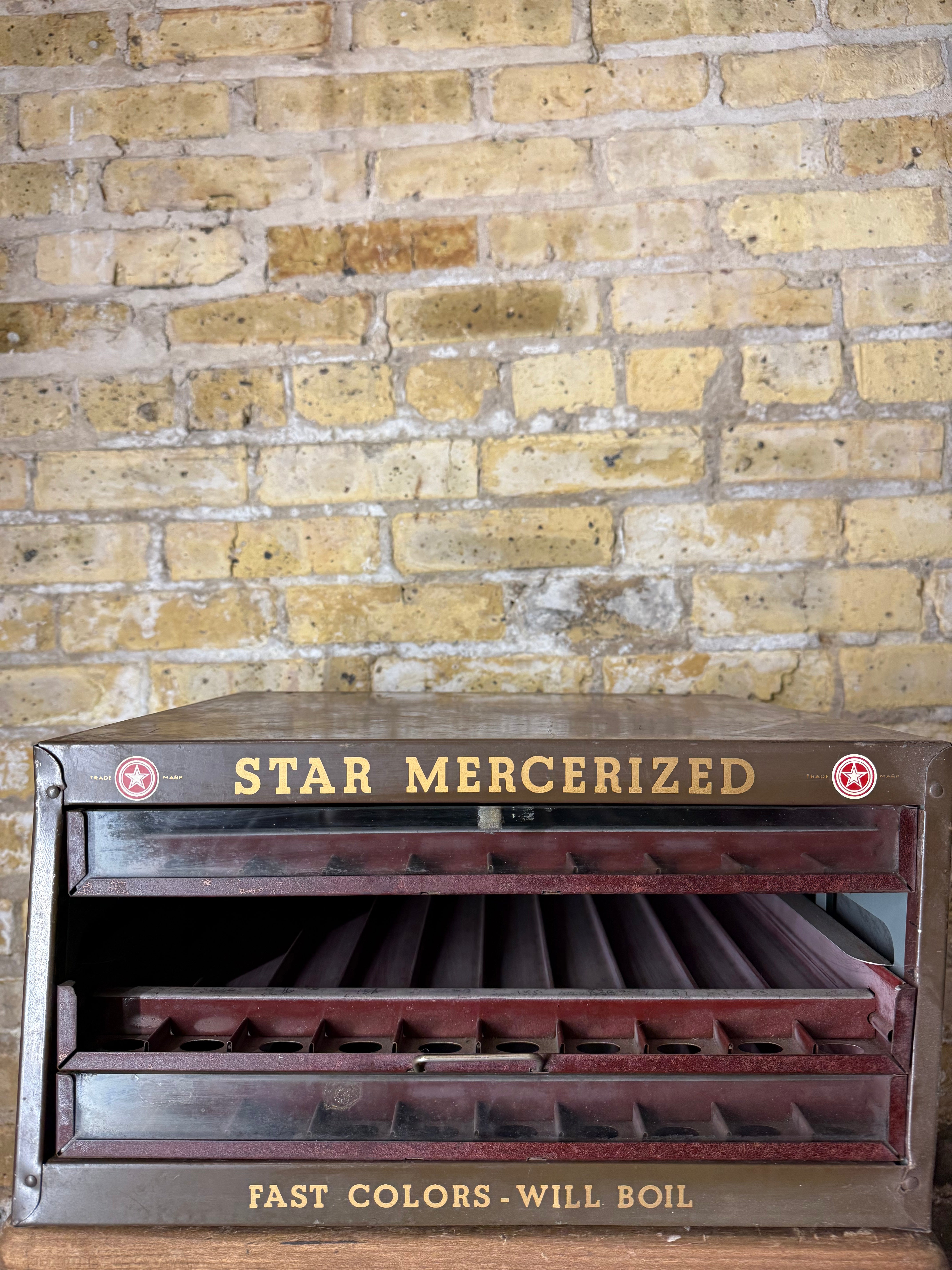 Vintage Metal American Thread Company Star Spool Cabinet