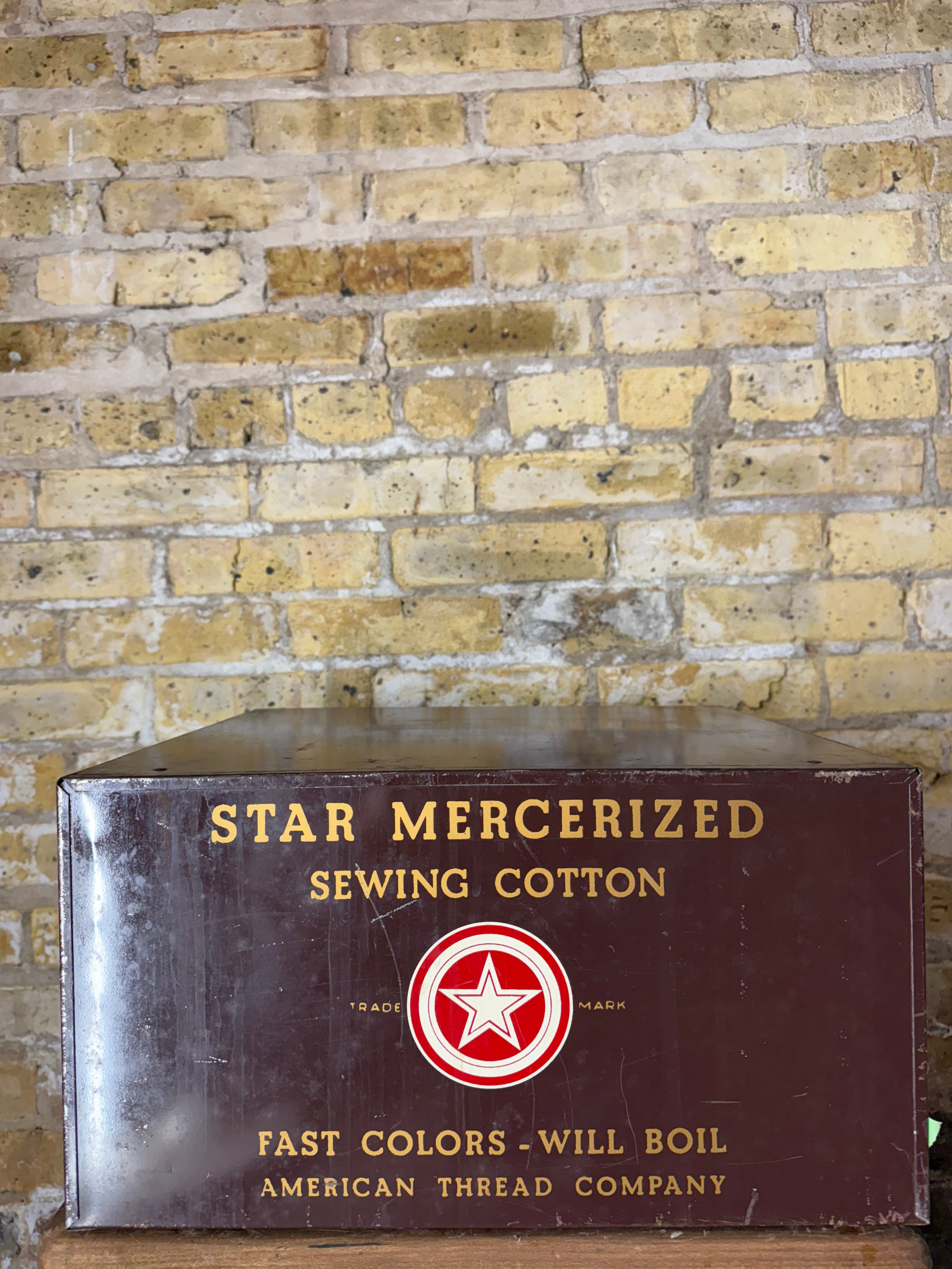 Vintage Metal American Thread Company Star Spool Cabinet