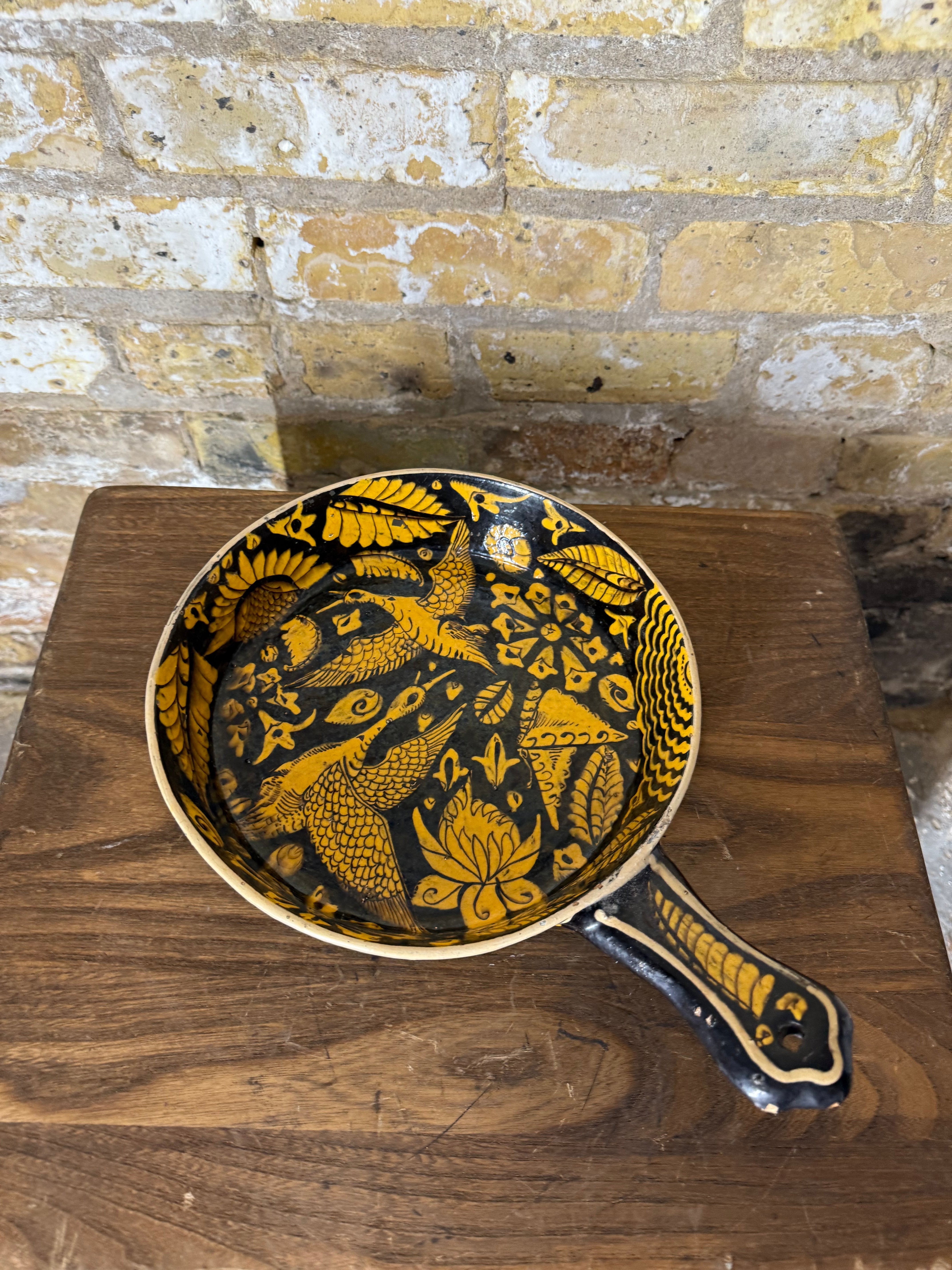 Vintage Mexican Pottery Tlaquapaque Skillet
