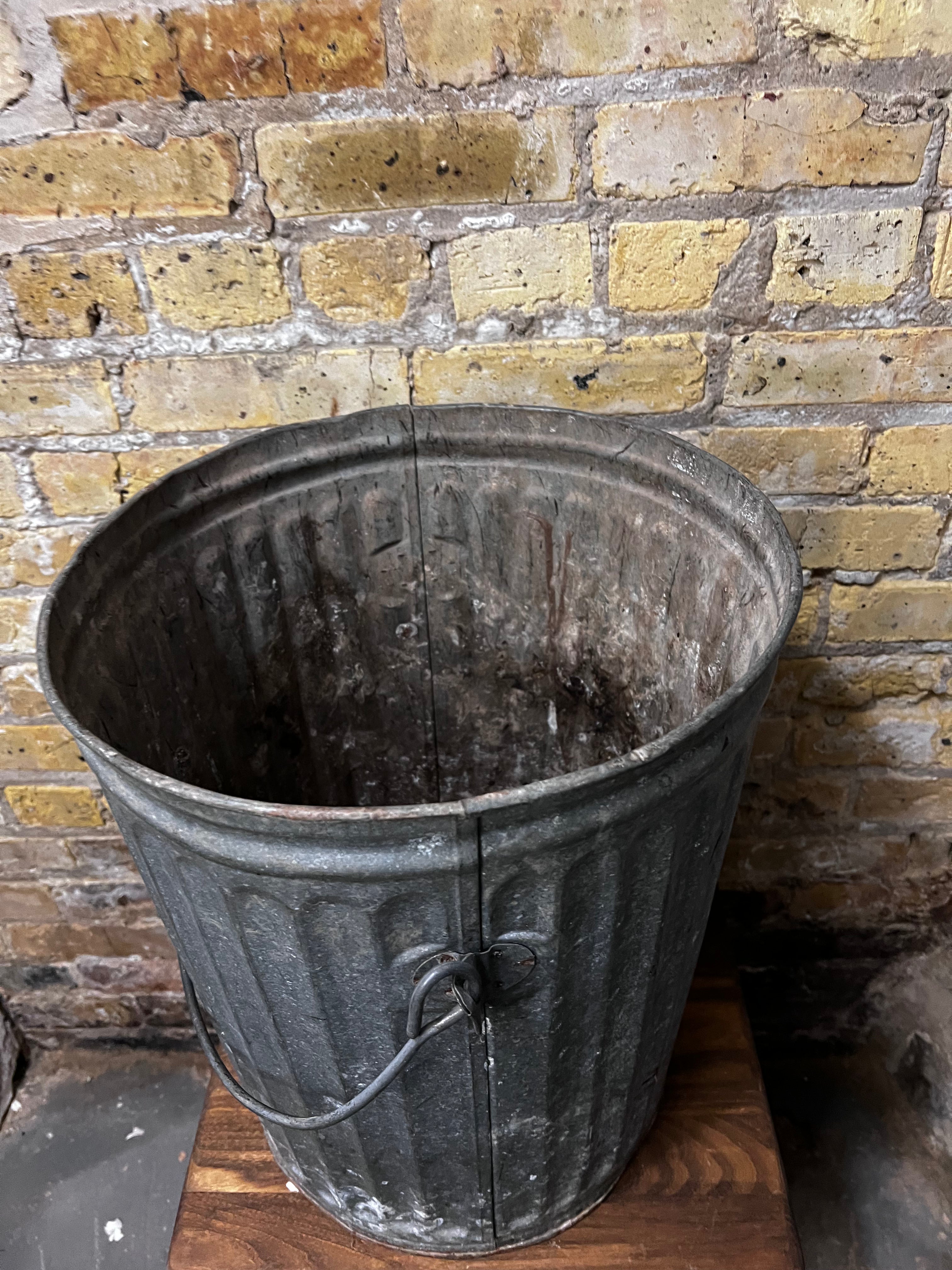 Vintage Galvanized Steel Trash Can