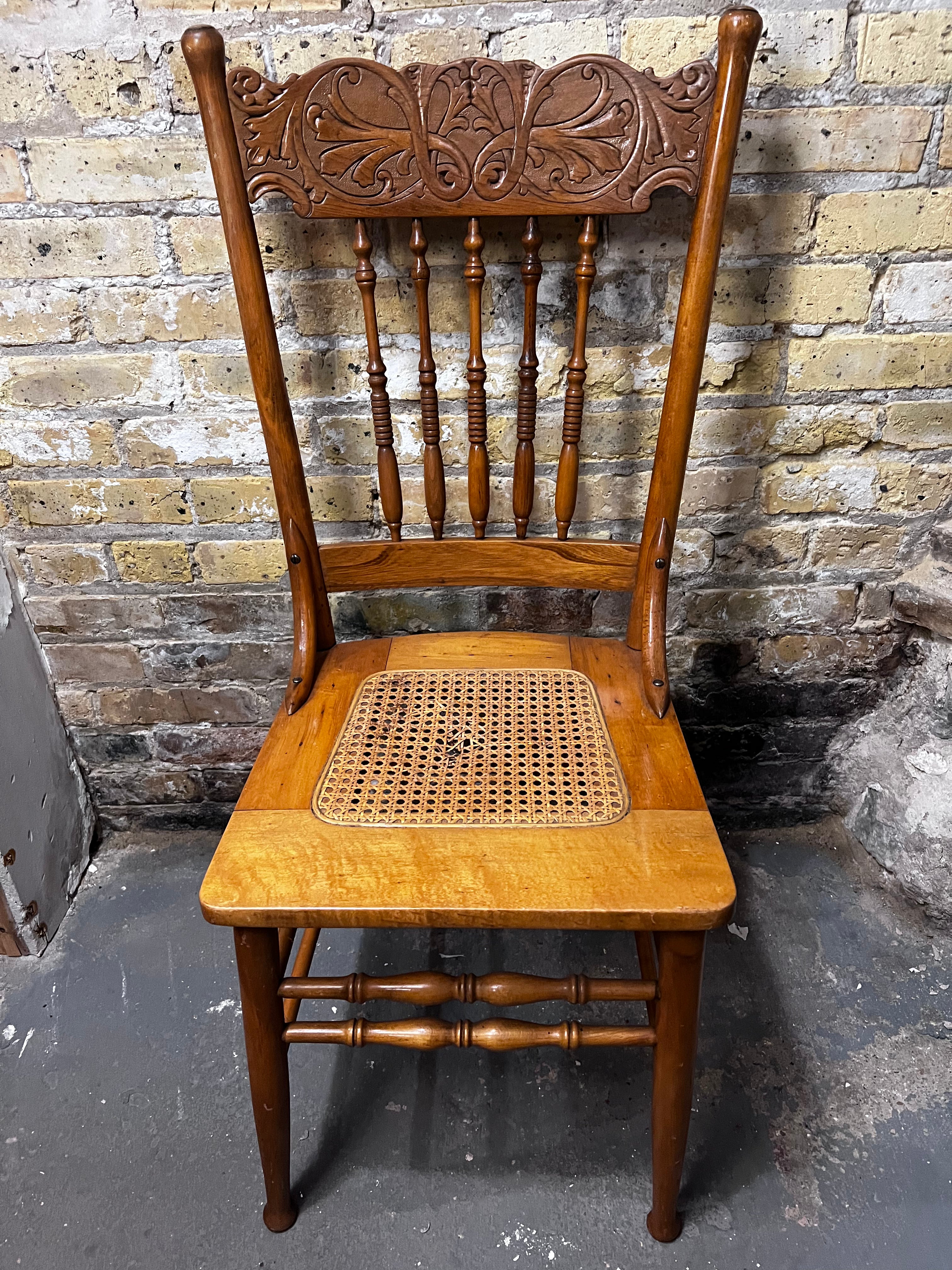 Antique Oak Pressed Back Armchair