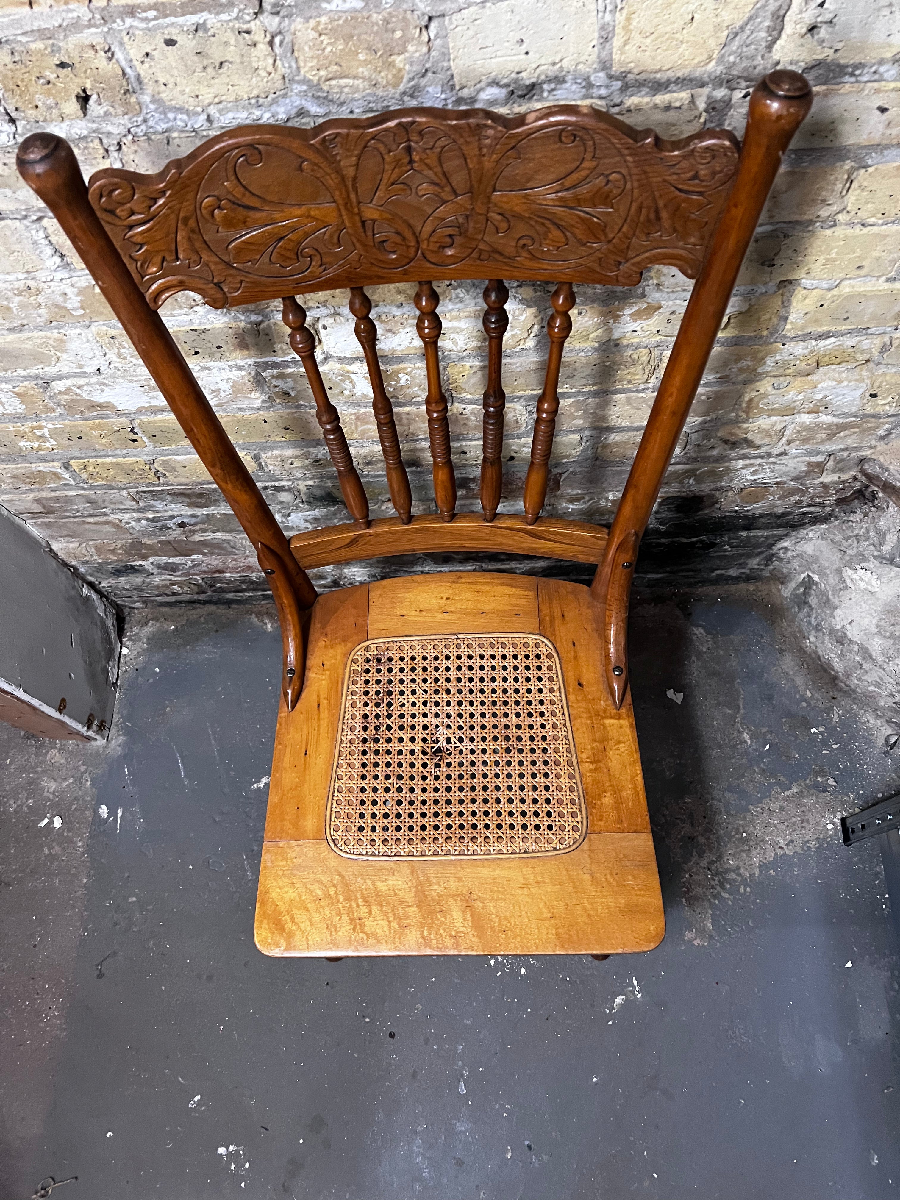 Antique Oak Pressed Back Armchair