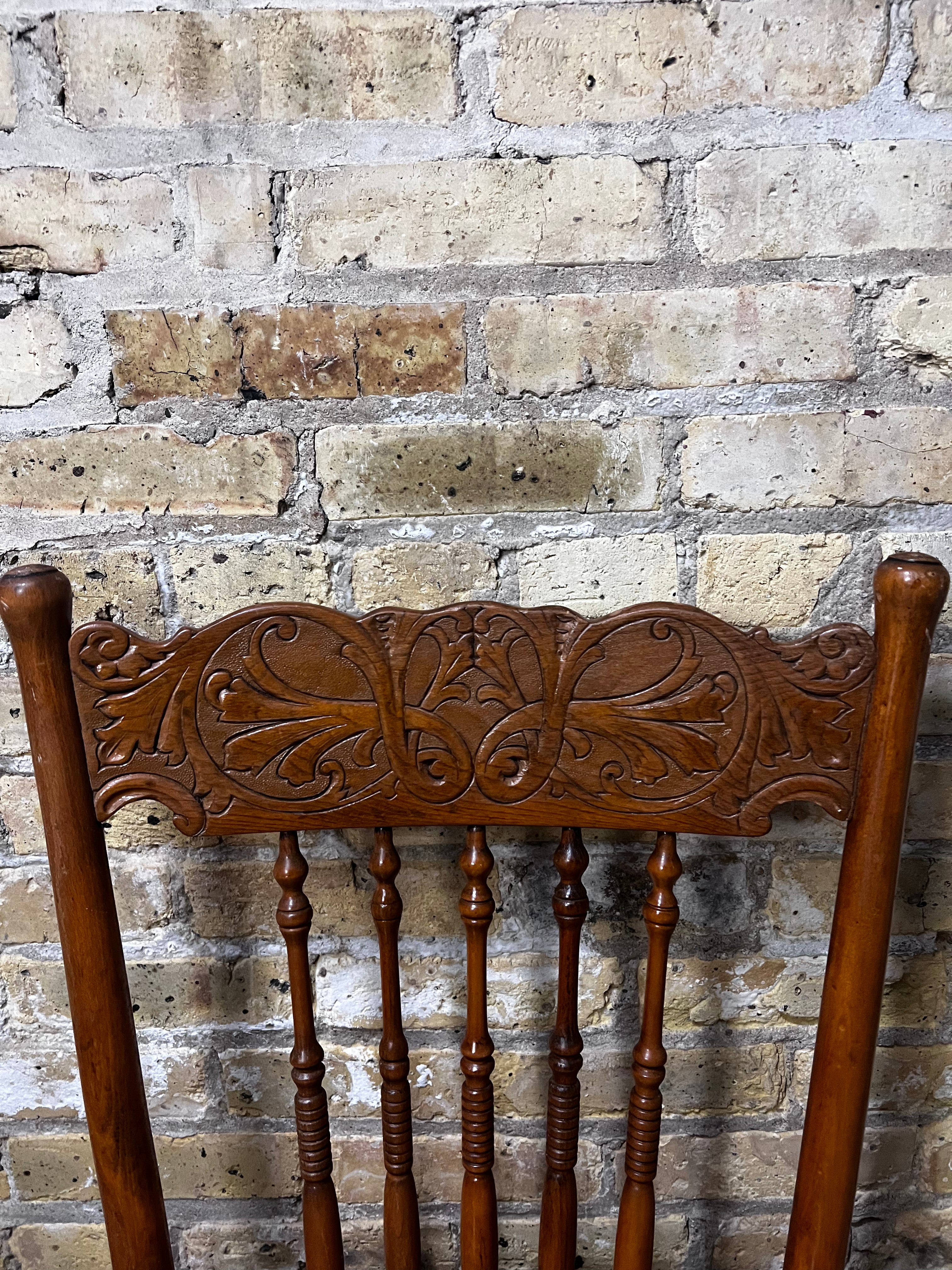 Antique Oak Pressed Back Armchair