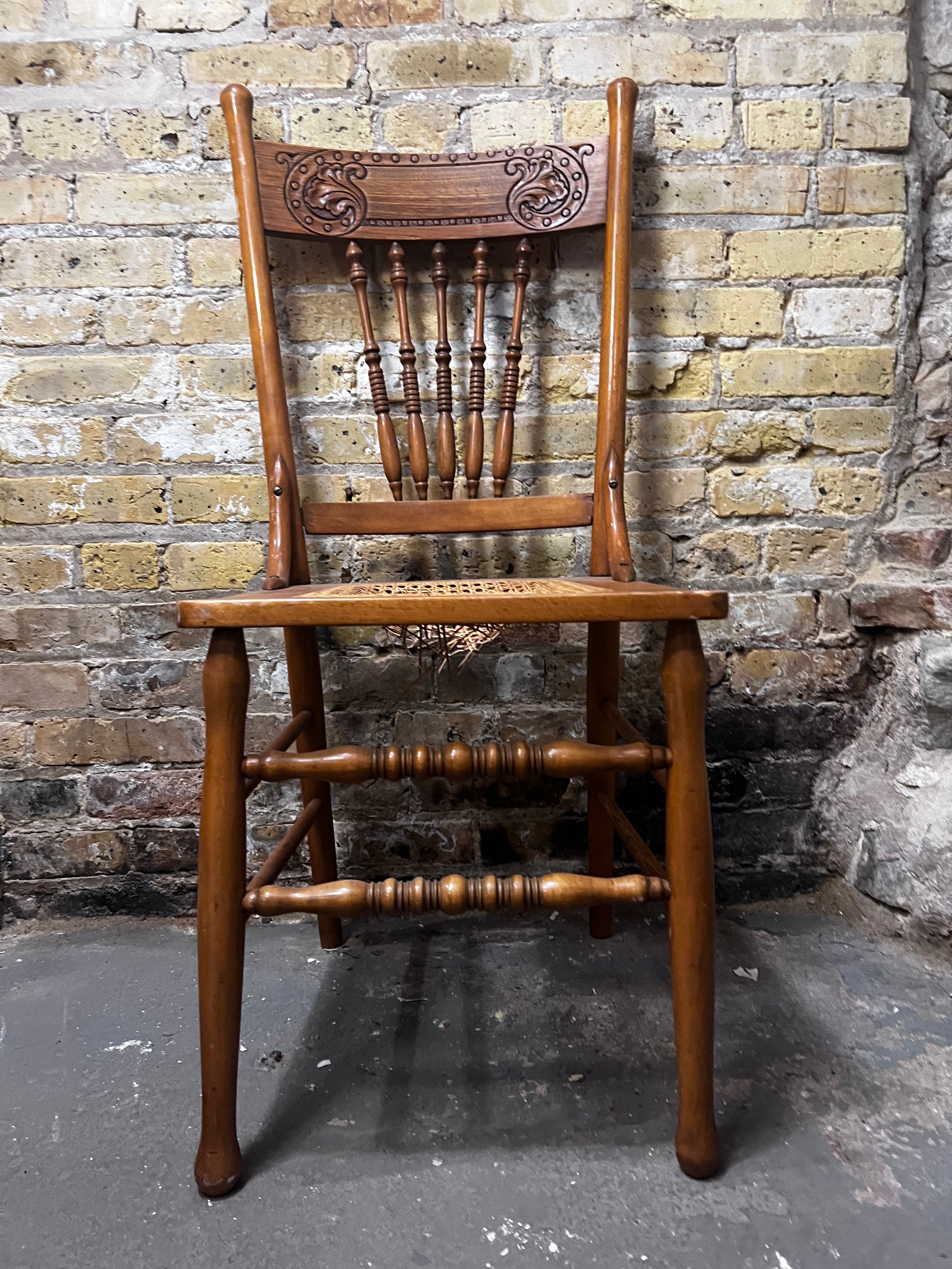 Antique Oak Pressed Back Armchair
