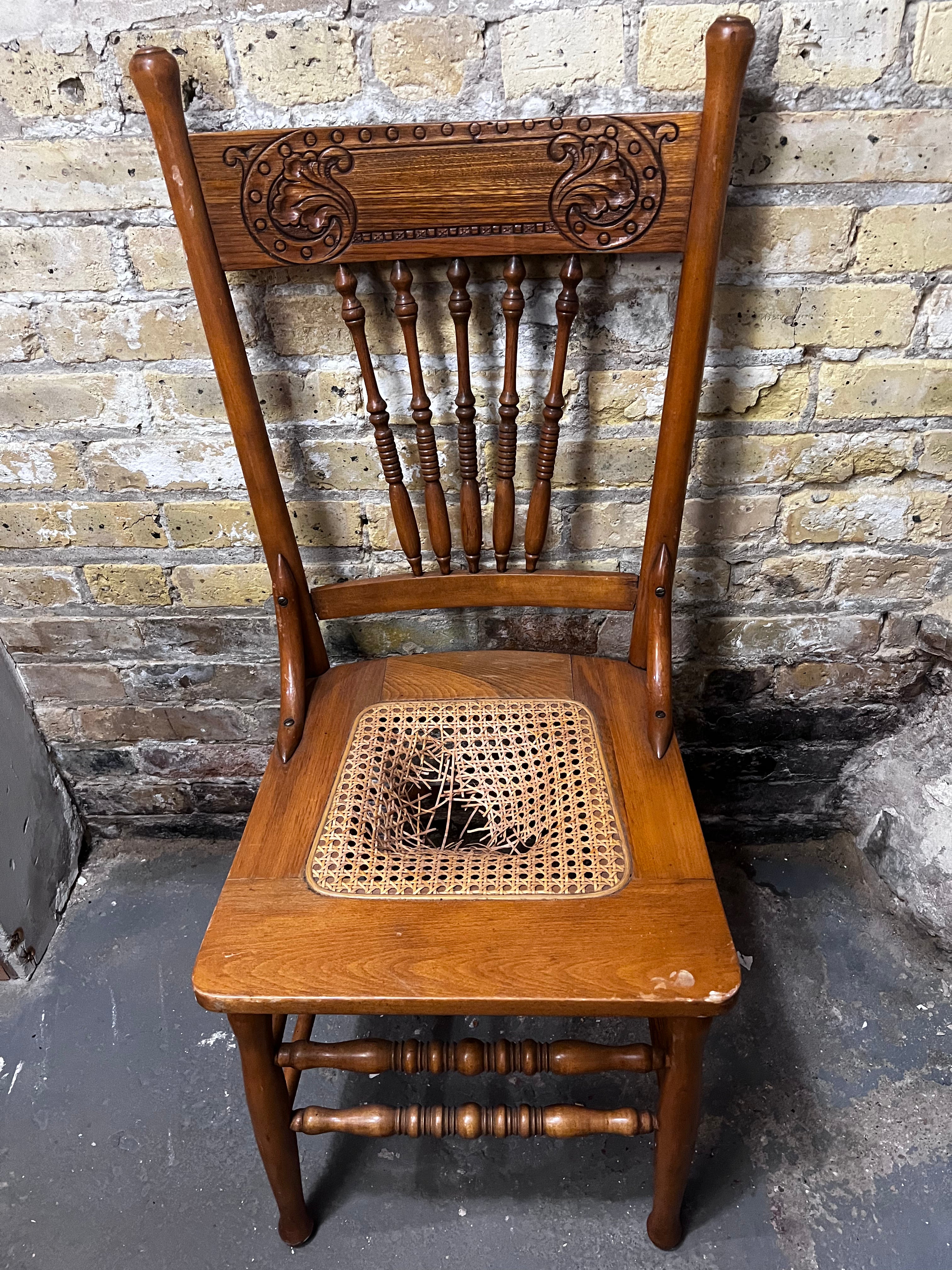 Antique Oak Pressed Back Armchair