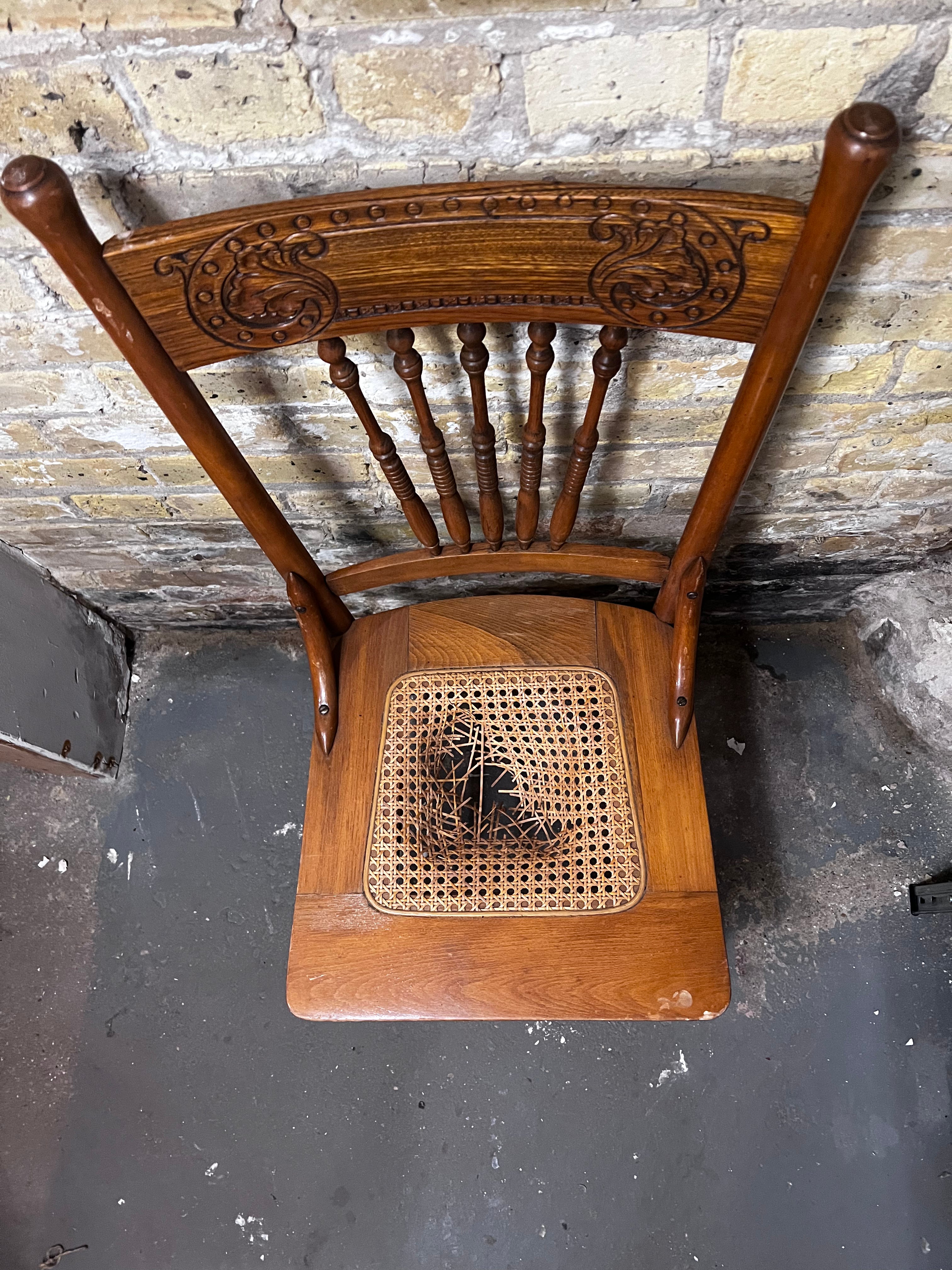 Antique Oak Pressed Back Armchair