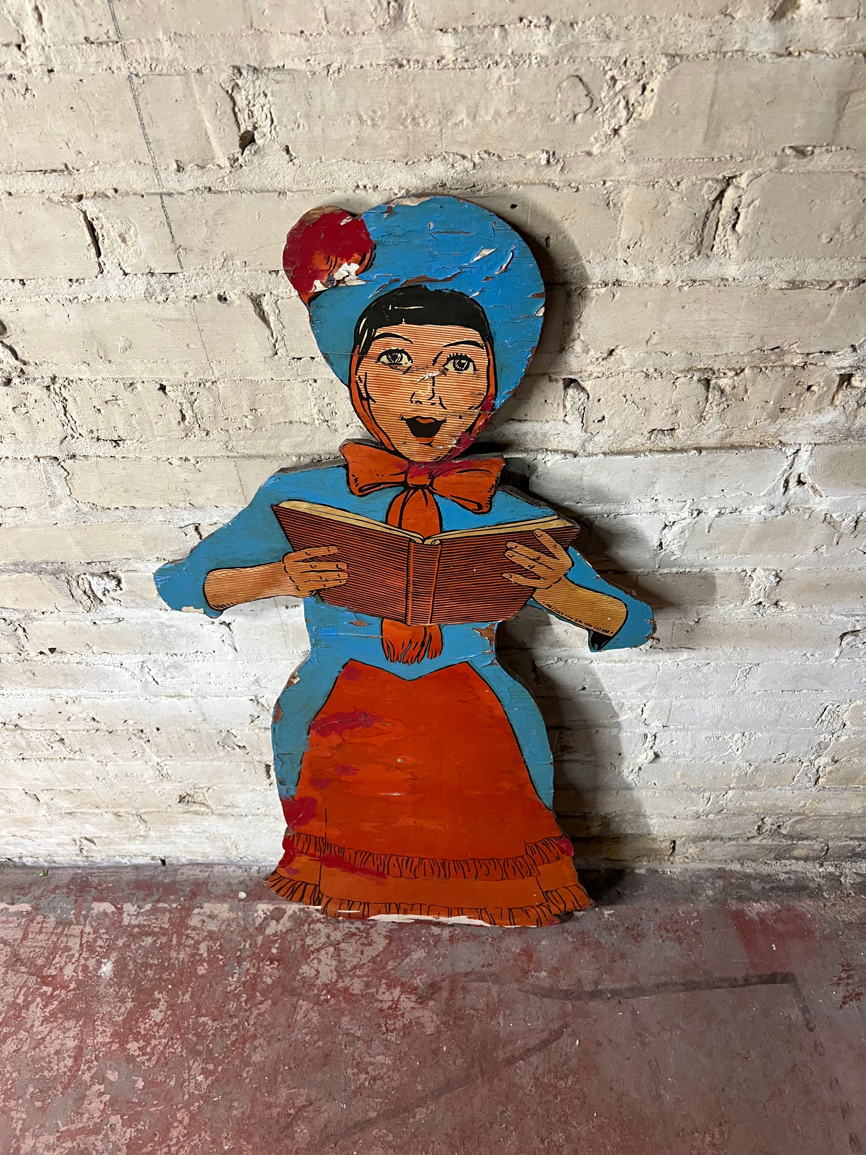 Vintage Wood Caroler Singing - Woman