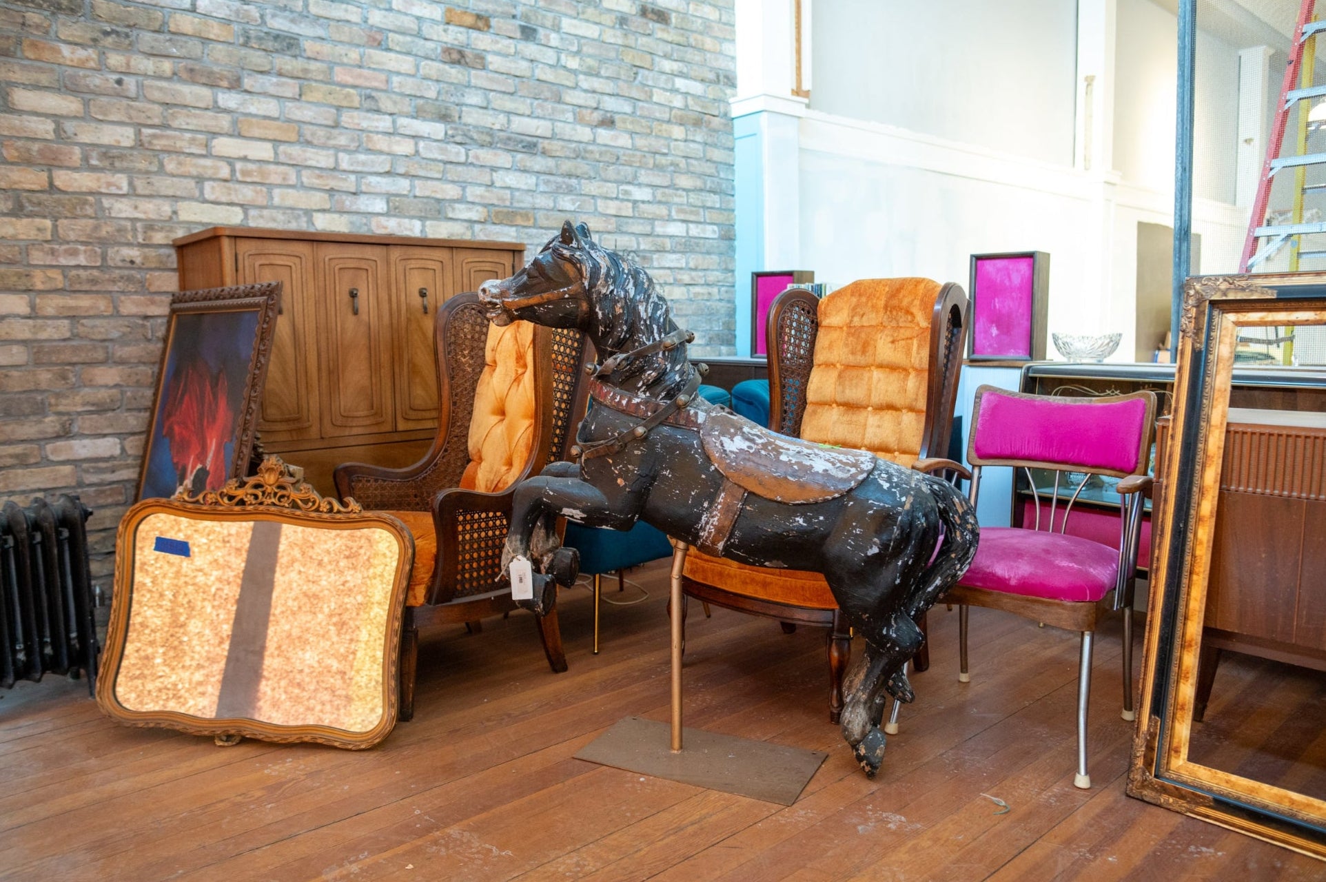 Antique Carousel Horse on Stand with Bells