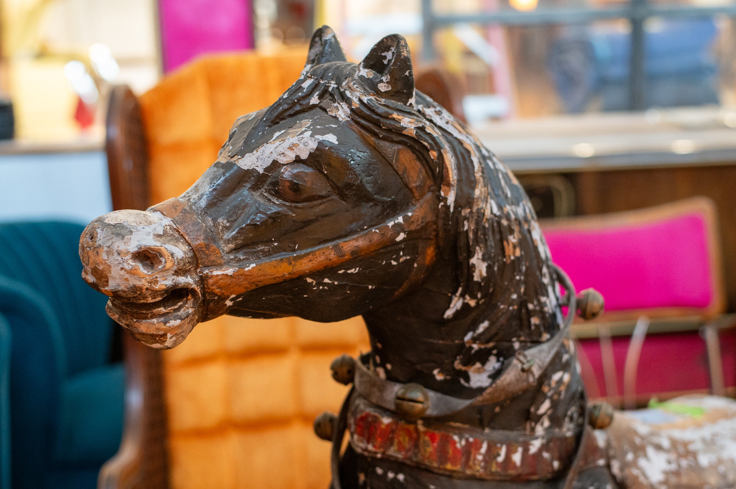 Antique Carousel Horse on Stand with Bells