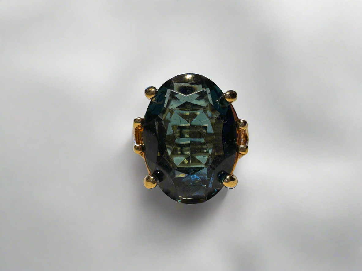 Gold Plated Cocktail Ring With Oval Cut Stone