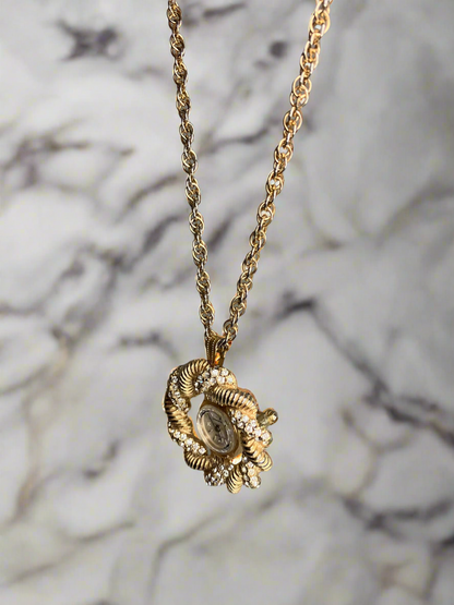 MJM Gold Toned Clock Brooch/Necklace