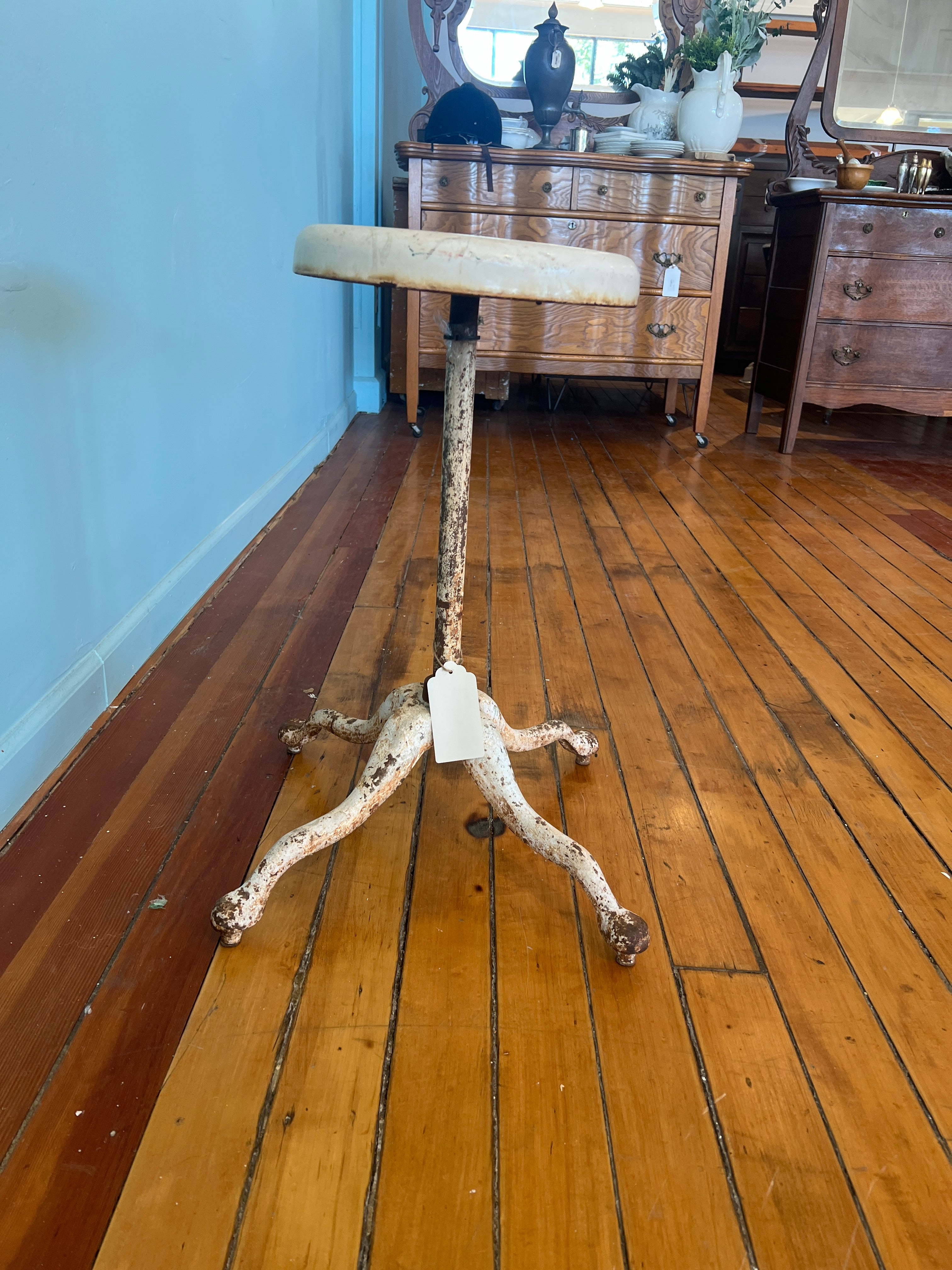 White Cast Iron Piano Player's Stool