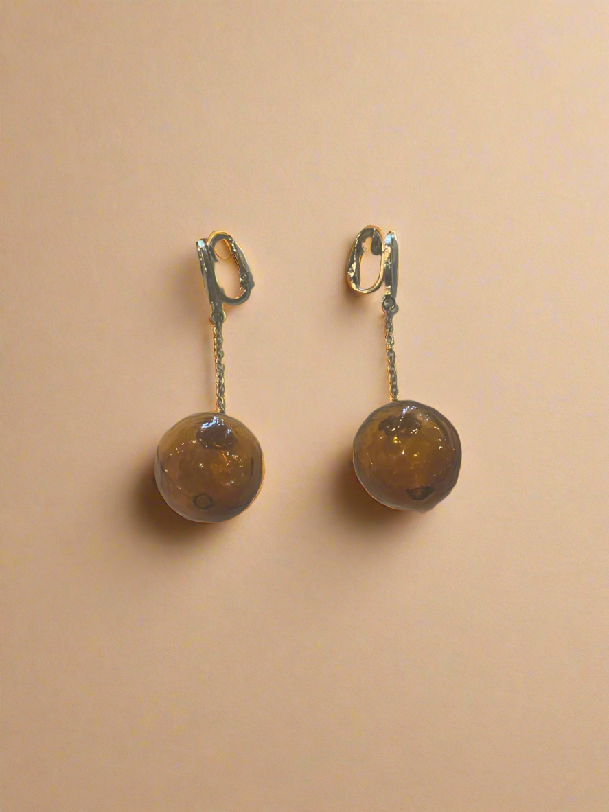 Amber Globe Dangling Earrings