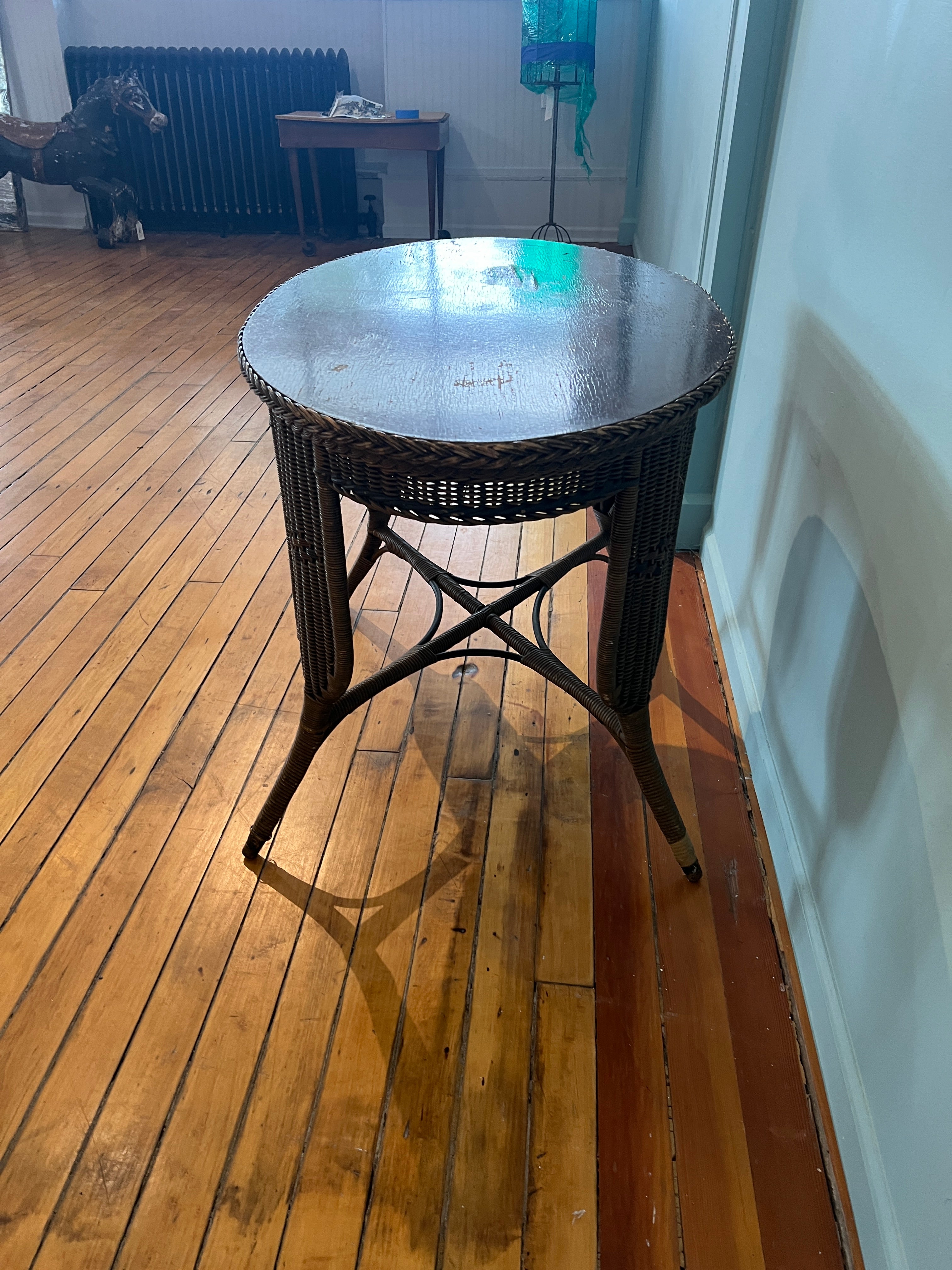 Vintage Oval Wicker Table