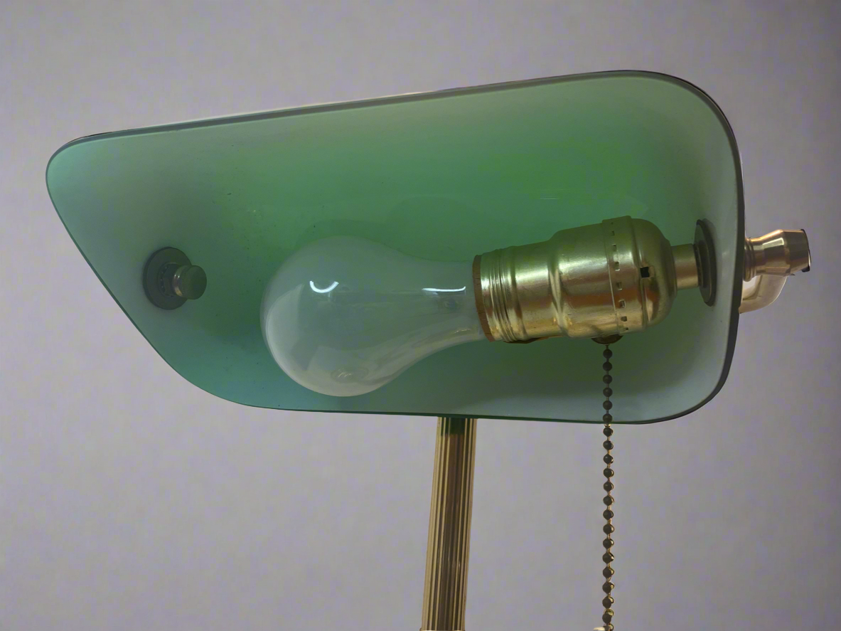 Vintage Bankers Lamp-green and gold toned metal