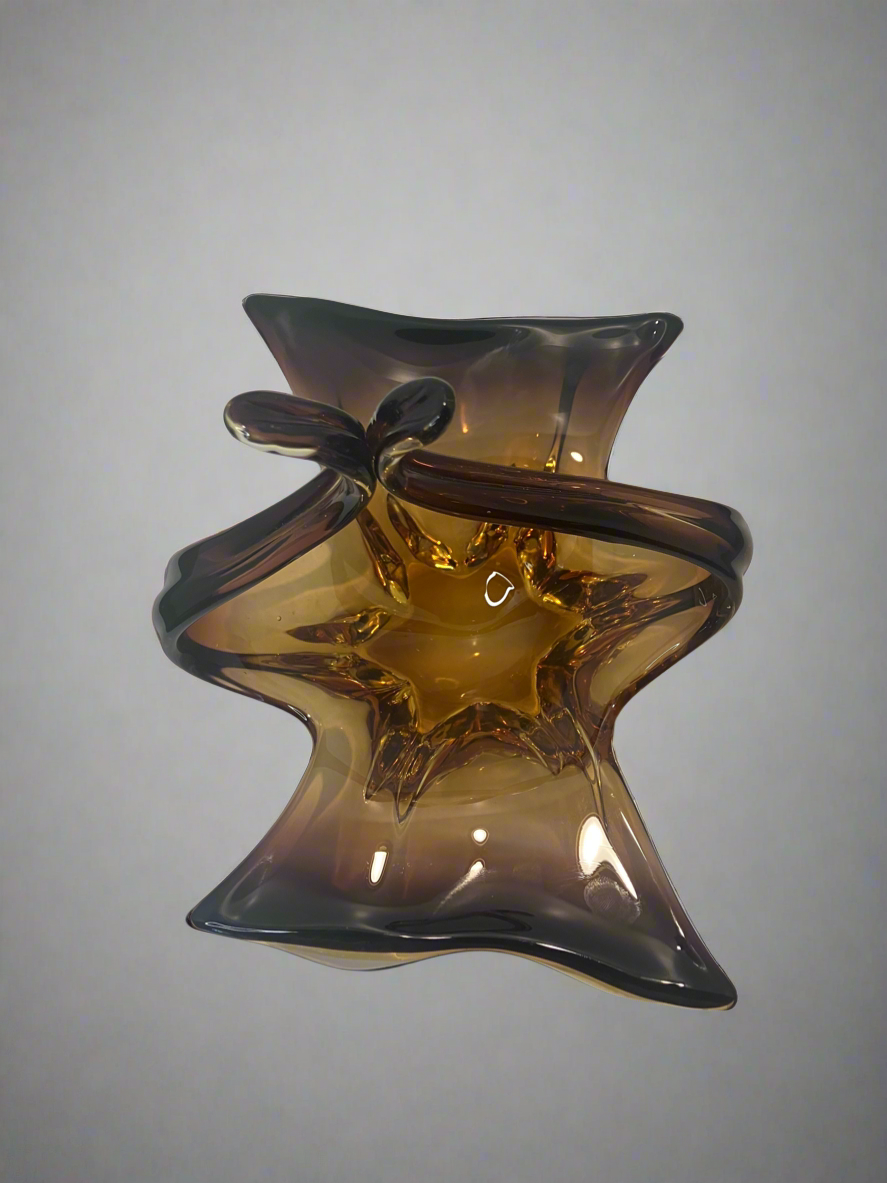 Mid Century Amberina Style Glass Art Dish