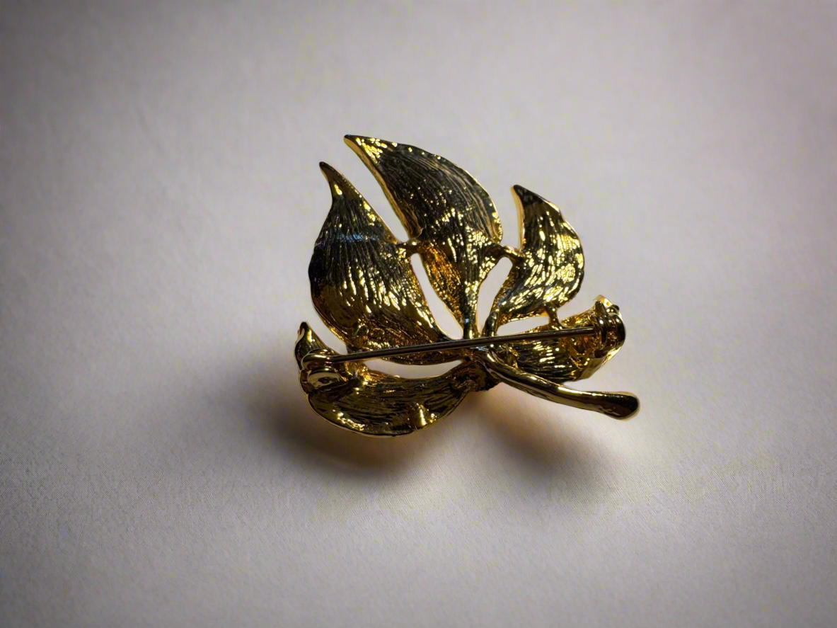 Gold Toned Leaf Brooch