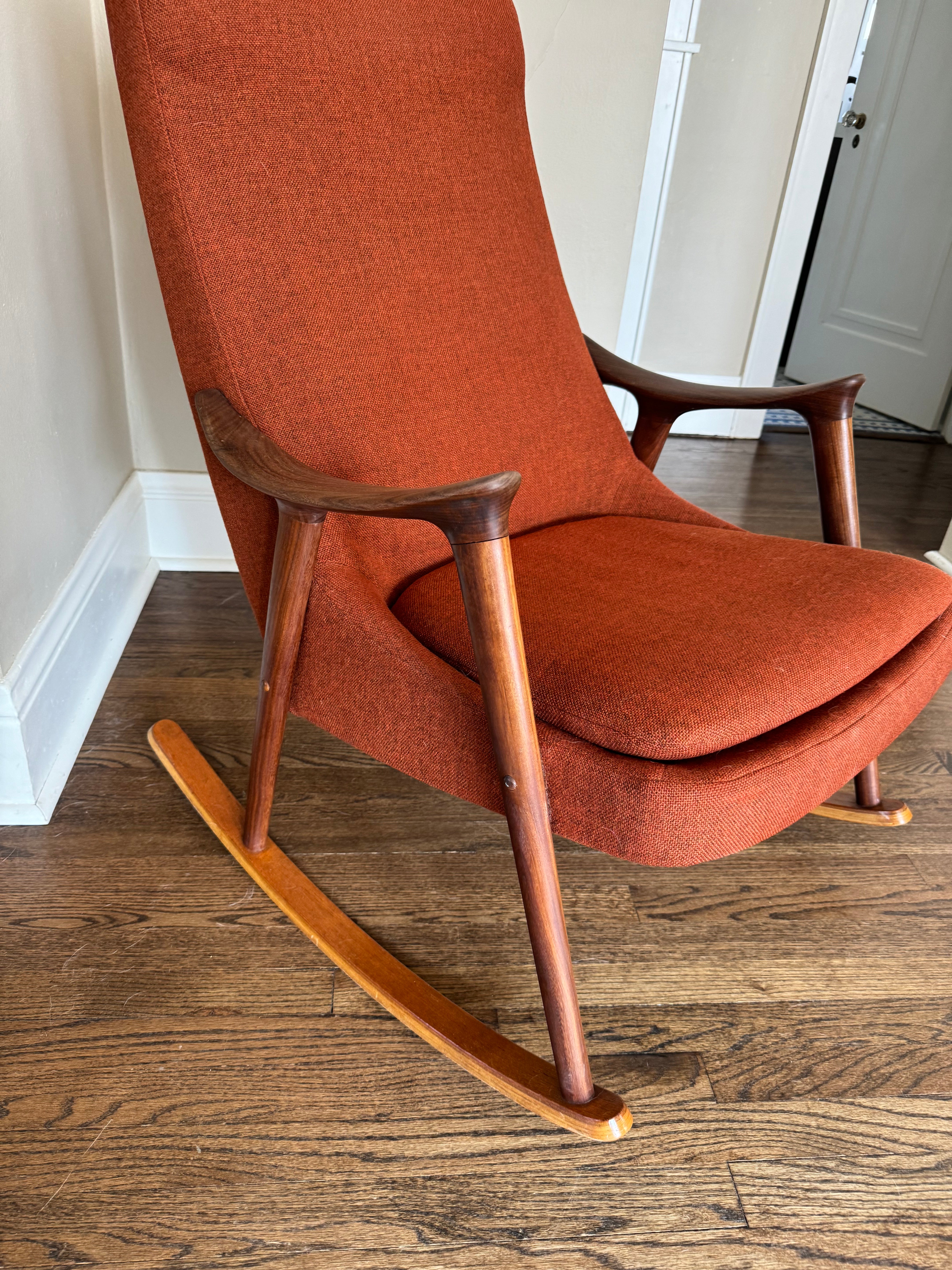 Mid Century vintage teak rocking chair by Ingmar Relling.