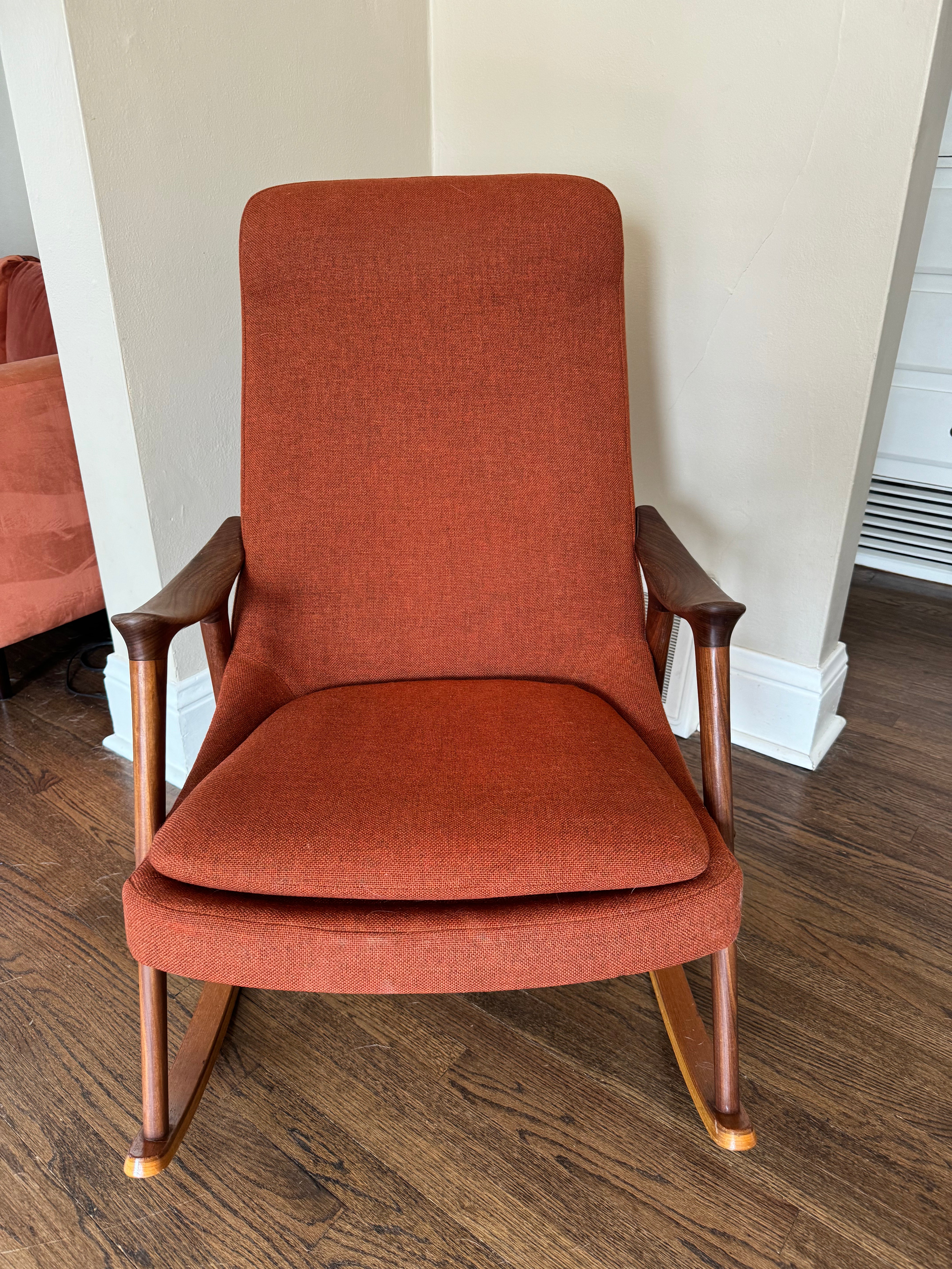 Mid Century vintage teak rocking chair by Ingmar Relling.