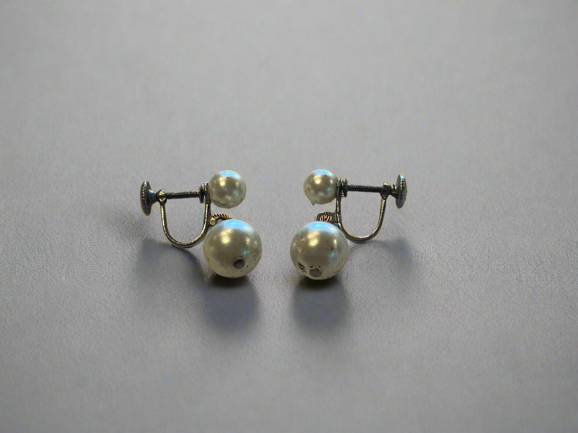 Faux Pearl Screw Back Earrings