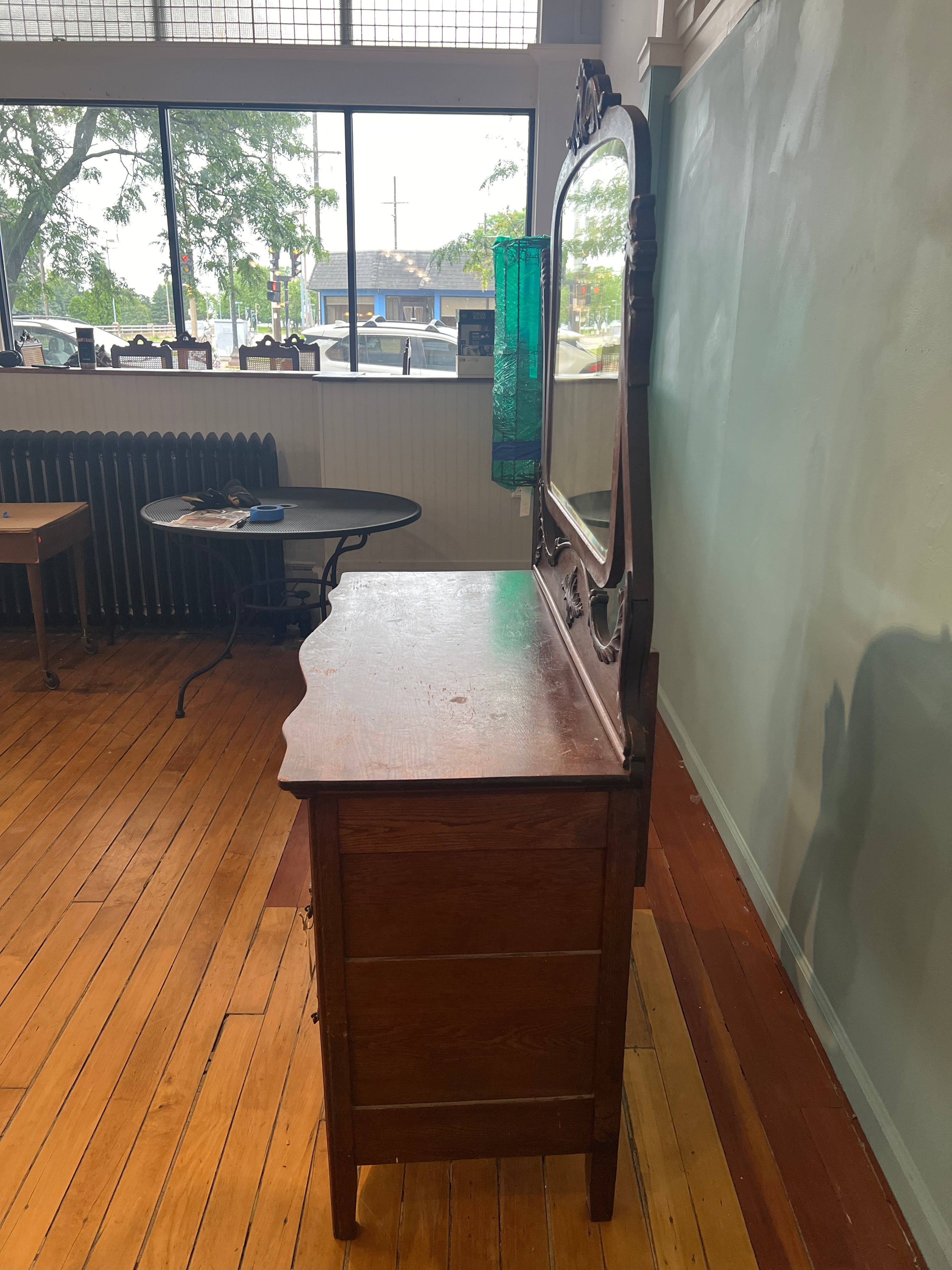 Antique Serpentine Dresser w/ Mirror