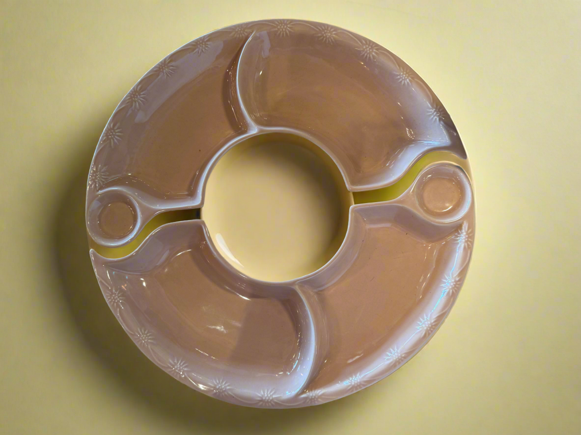 Pink Glazed Ceramic Divided Serving Dish