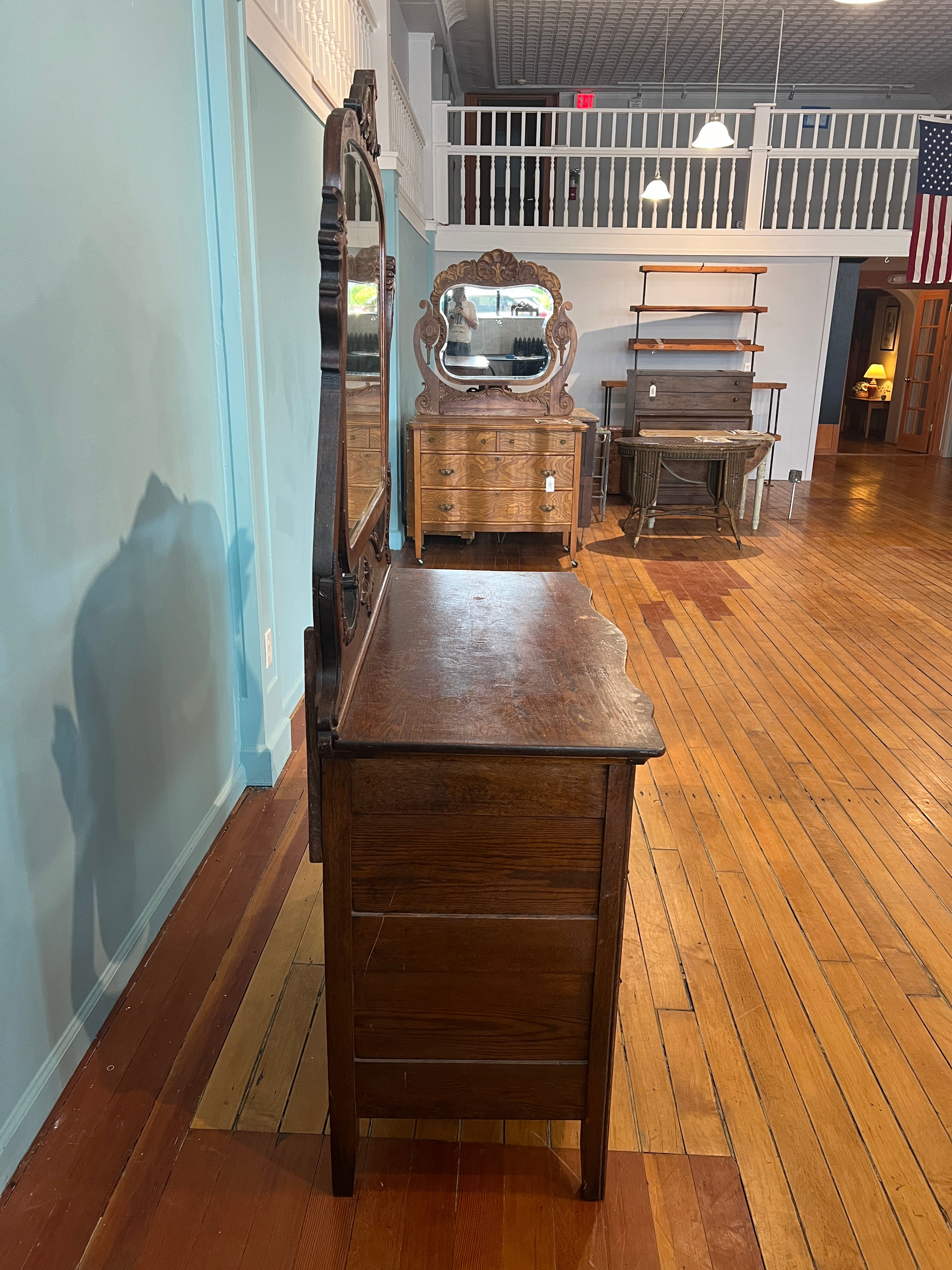 Antique Serpentine Dresser w/ Mirror