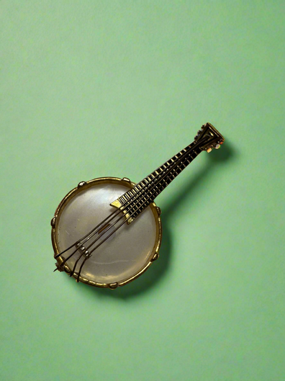 Vintage Damascene Spanish Banjo Brooch
