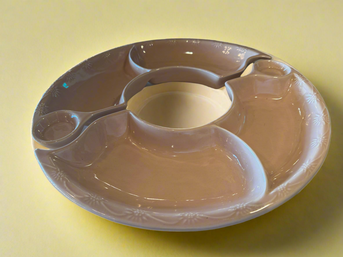 Pink Glazed Ceramic Divided Serving Dish