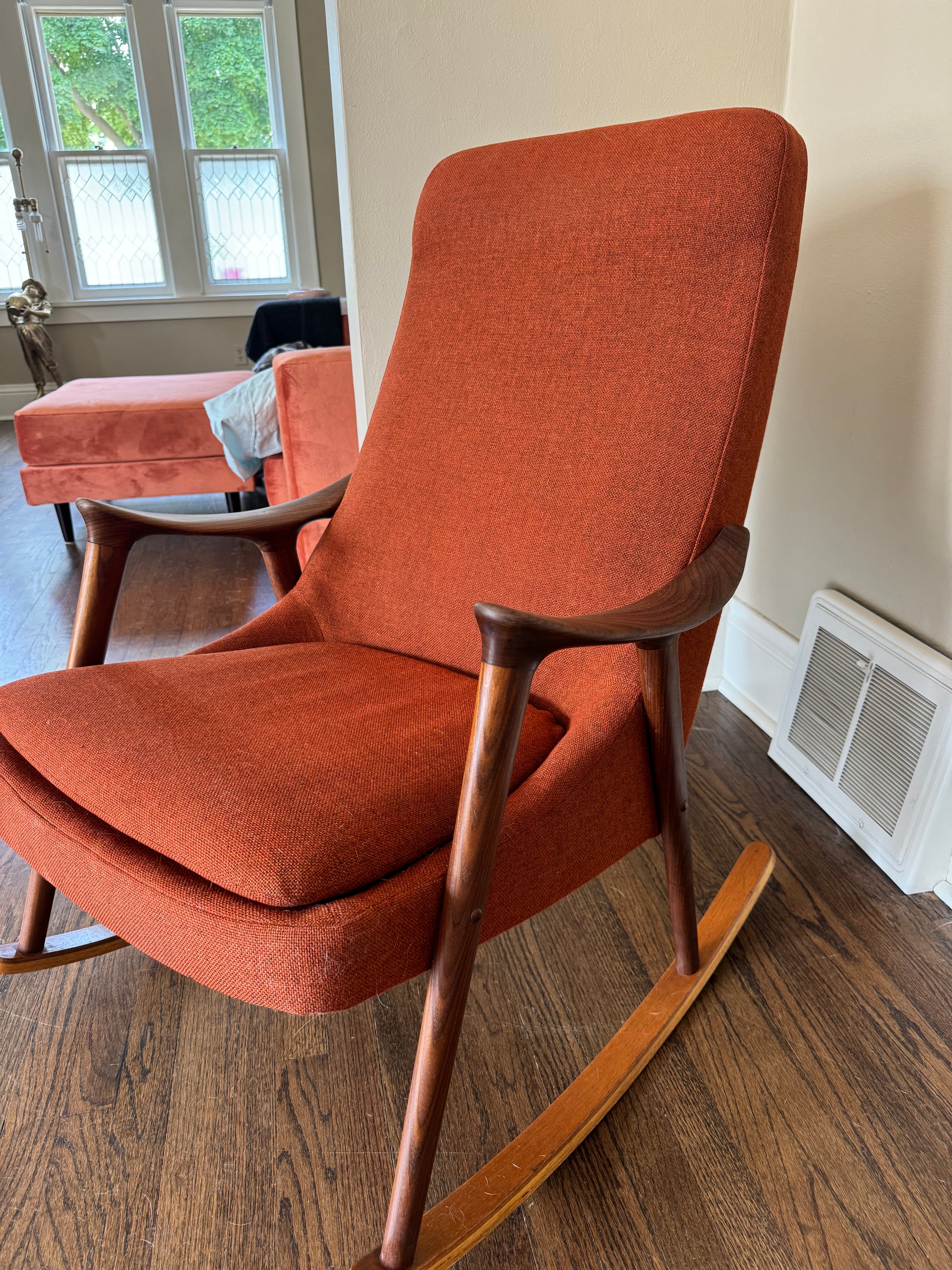 Mid Century vintage teak rocking chair by Ingmar Relling.