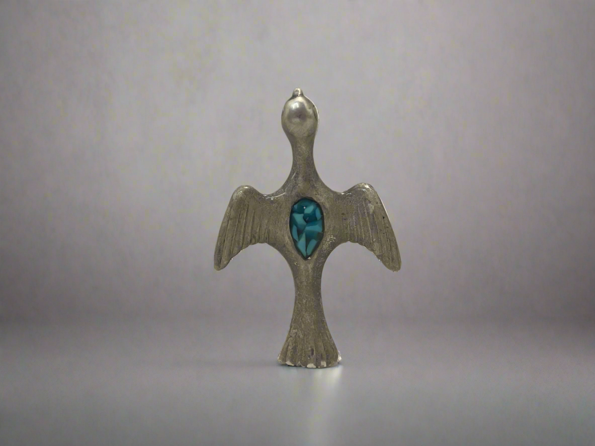 Turquoise Silver Nickel Bird Pendant