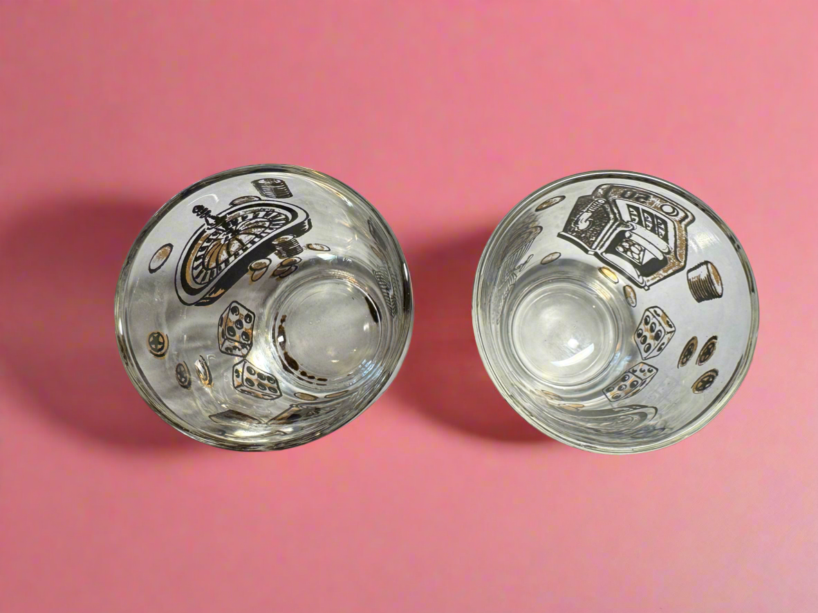 Mid Century Vintage Casino Lowball Glasses (Set of 2)