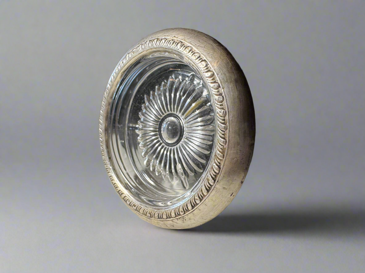 Vintage Silver Rimmed Glass Coasters (Pair)