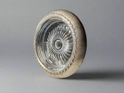 Vintage Silver Rimmed Glass Coasters (Pair)