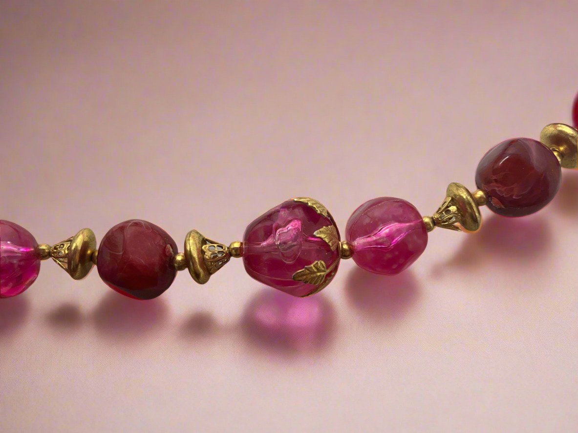 Vintage 3 String Magenta Resin Necklace