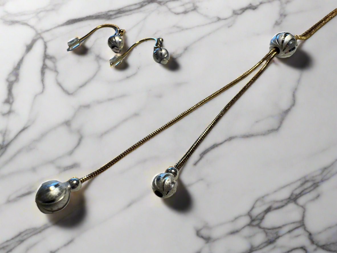 Avon Silver Bead Necklace And Earring Set