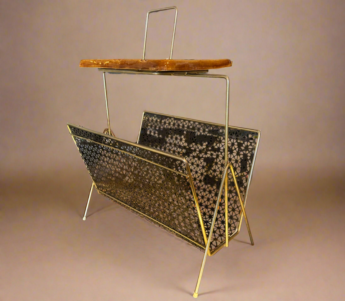 MCM Magazine Rack with Ceramic Ashtray And Coaster Top