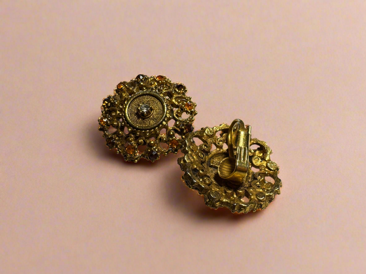 Vintage Florenza Filigree Style Gold Toned Earrings
