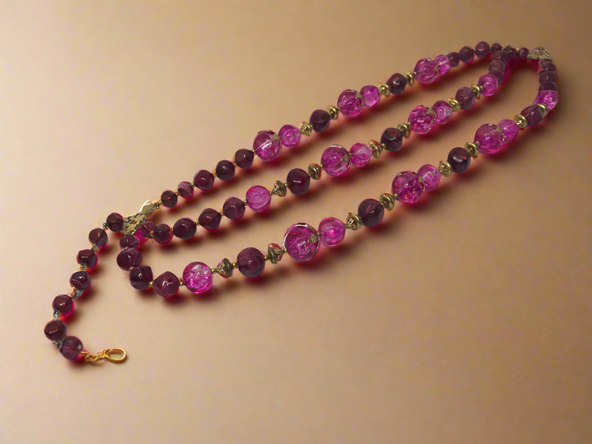Vintage 3 String Magenta Resin Necklace