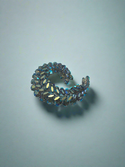 Vintage AB Sherman Cyan Crescent Brooch