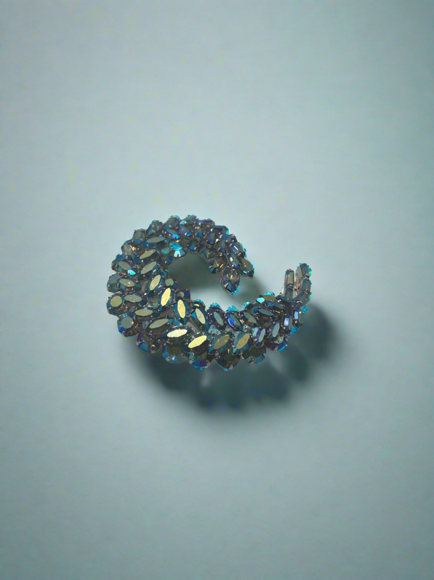 Vintage AB Sherman Cyan Crescent Brooch