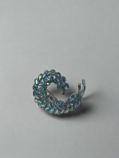 Vintage AB Sherman Cyan Crescent Brooch