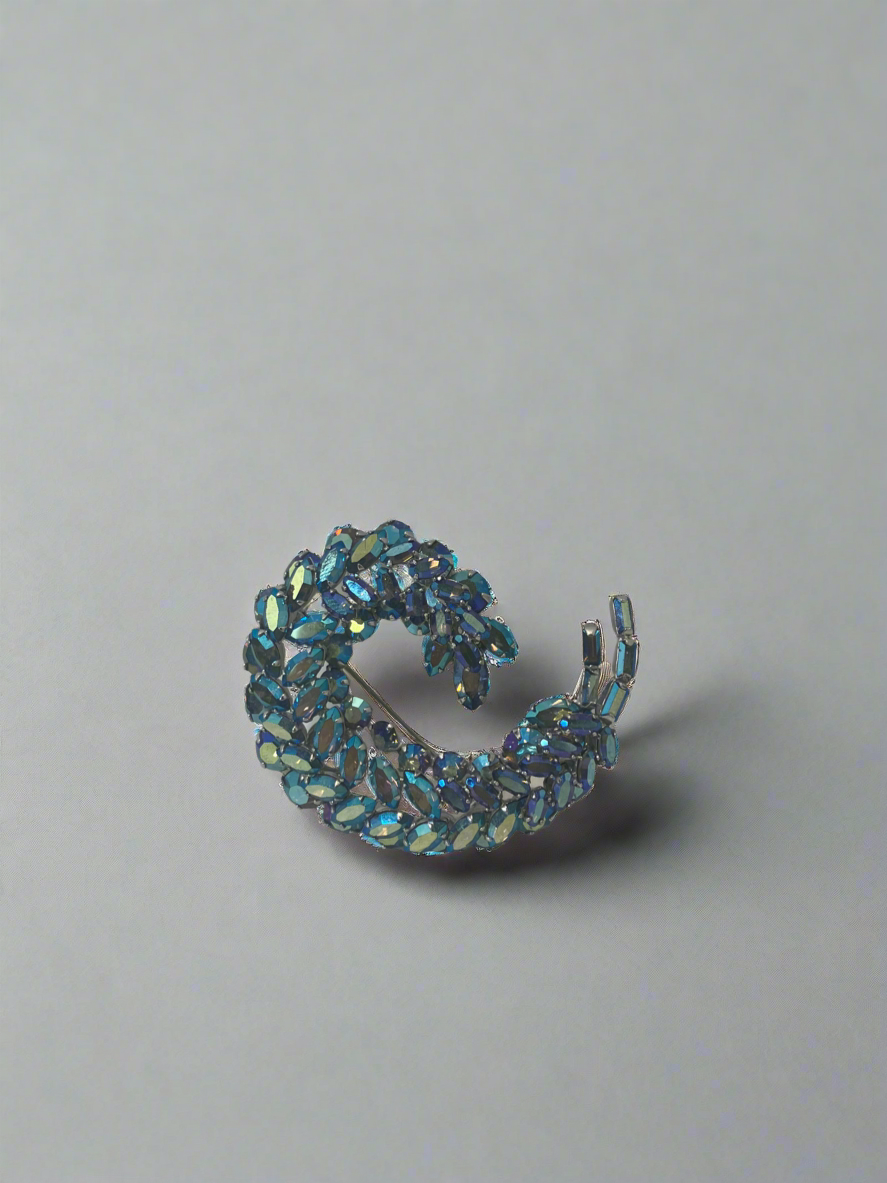 Vintage AB Sherman Cyan Crescent Brooch